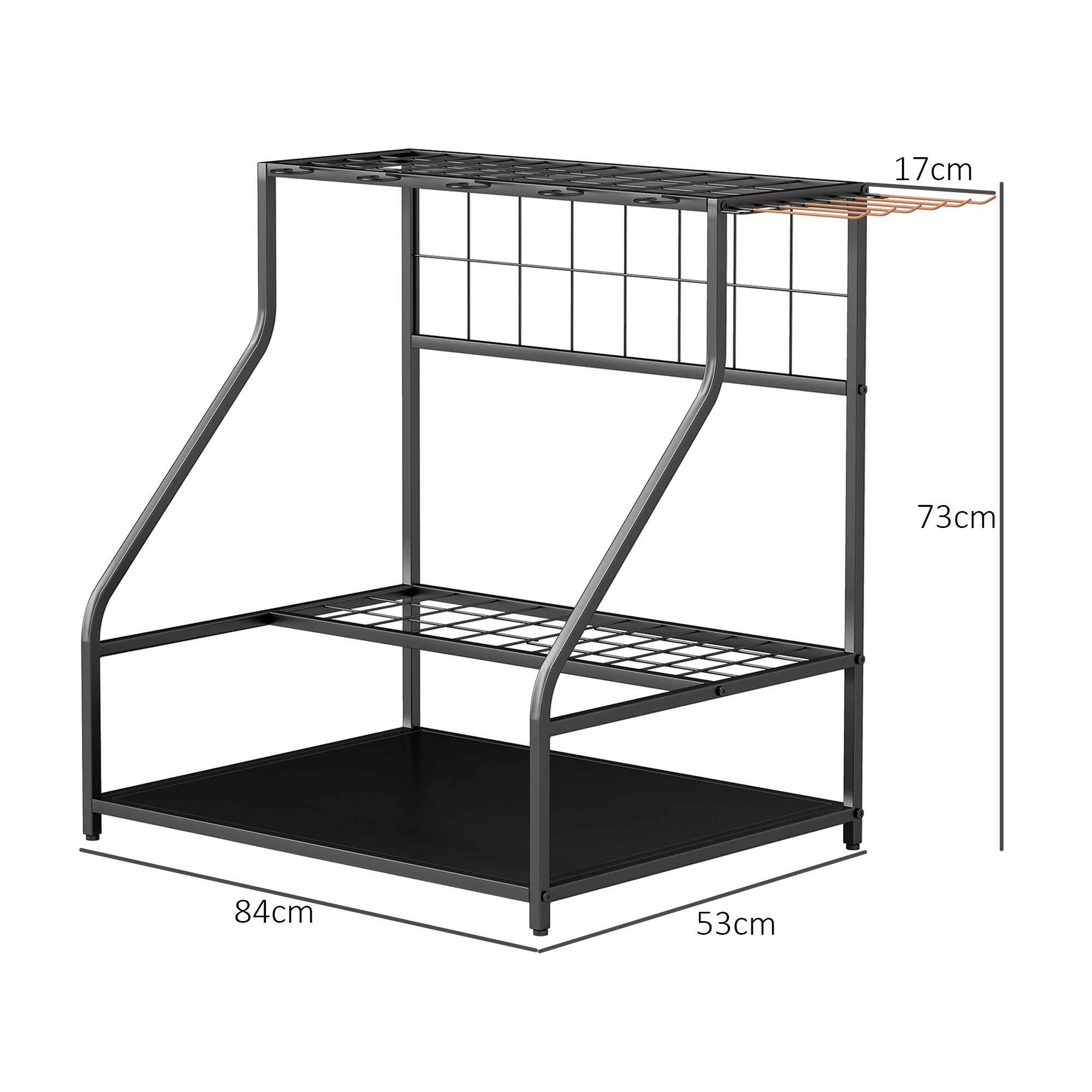 Garden Tool Storage Rack, 3-Tier Garden Tool Rack with 11 Hooks for Long-Handled, Broom, Shovel, Rake, Holds 20 Tools