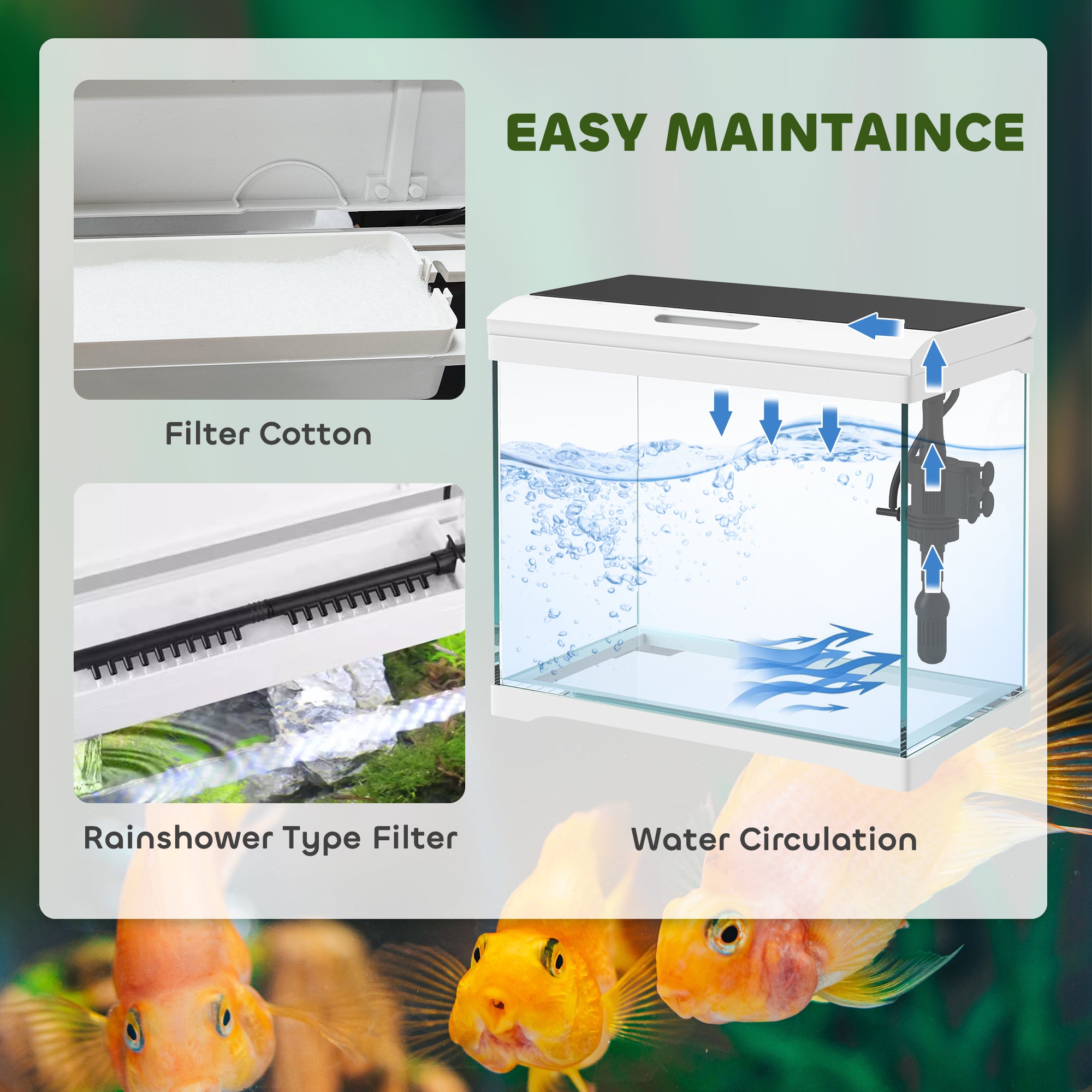 27L Glass Fish Tank with Filter System, LED Light, Water Pump, for Betta, Goldfish, Shrimps, White