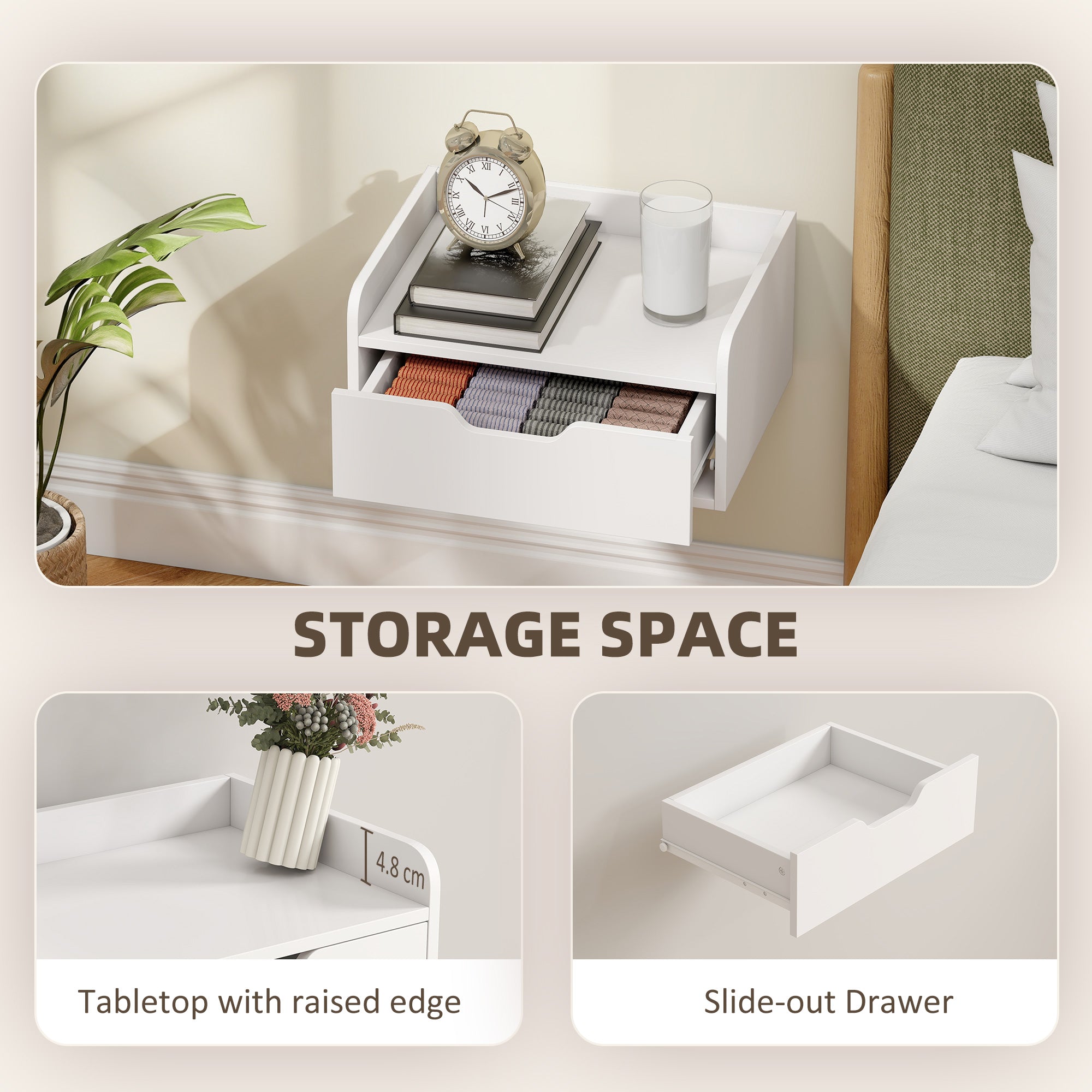 Floating Nightstands Set of 2, Wall Mounted Bedside Table with Drawer for Bedroom, White