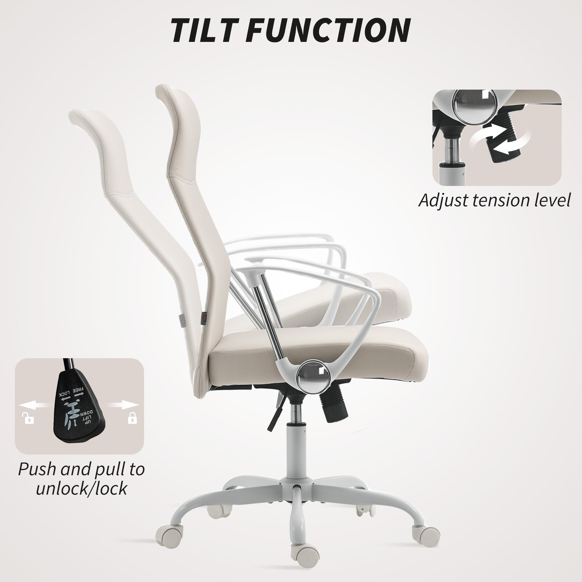 Fabric High Back Office Chair - Cream White