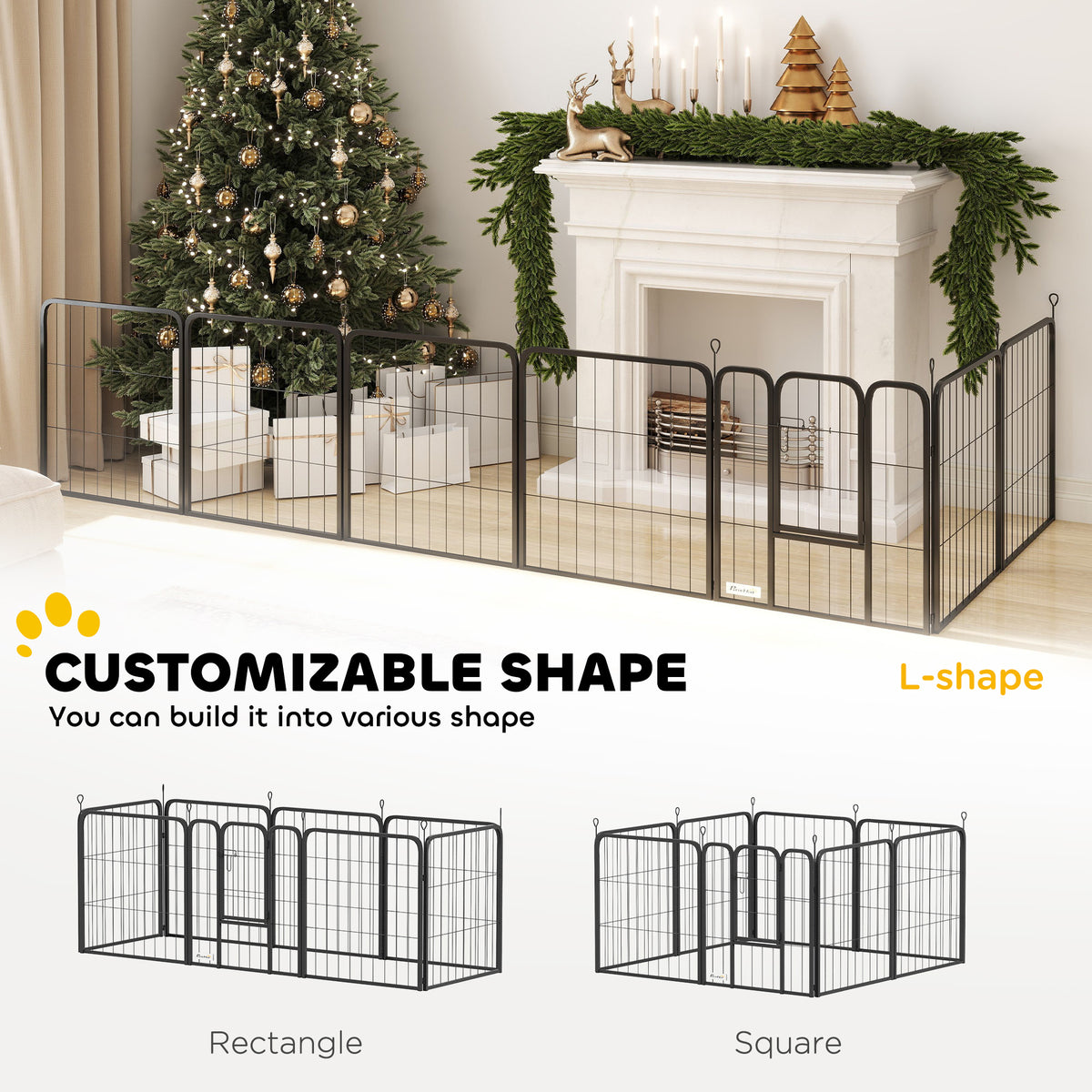 8 Panel Heavy Duty Dog Playpen with Door 60cm High for Small Dogs - Black