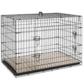 Foldable Extra Large Dog Crate with 2 Doors, Tray & Cushion 105x70x75cm - Black