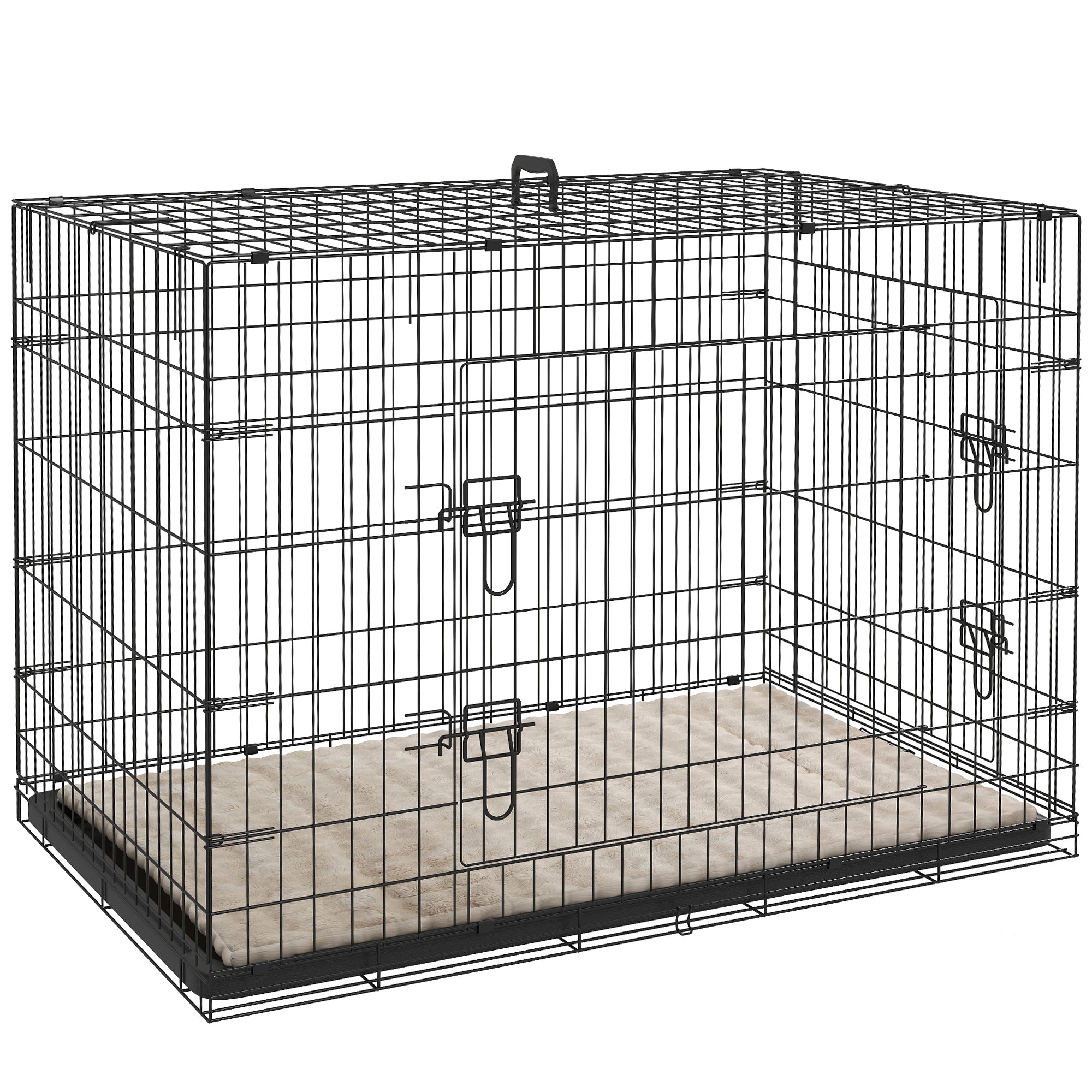 Foldable Dog Crate with 2 Doors with Tray, Soft Cushion, for Extra and Large Dogs, 105 x 70 x 75, Black