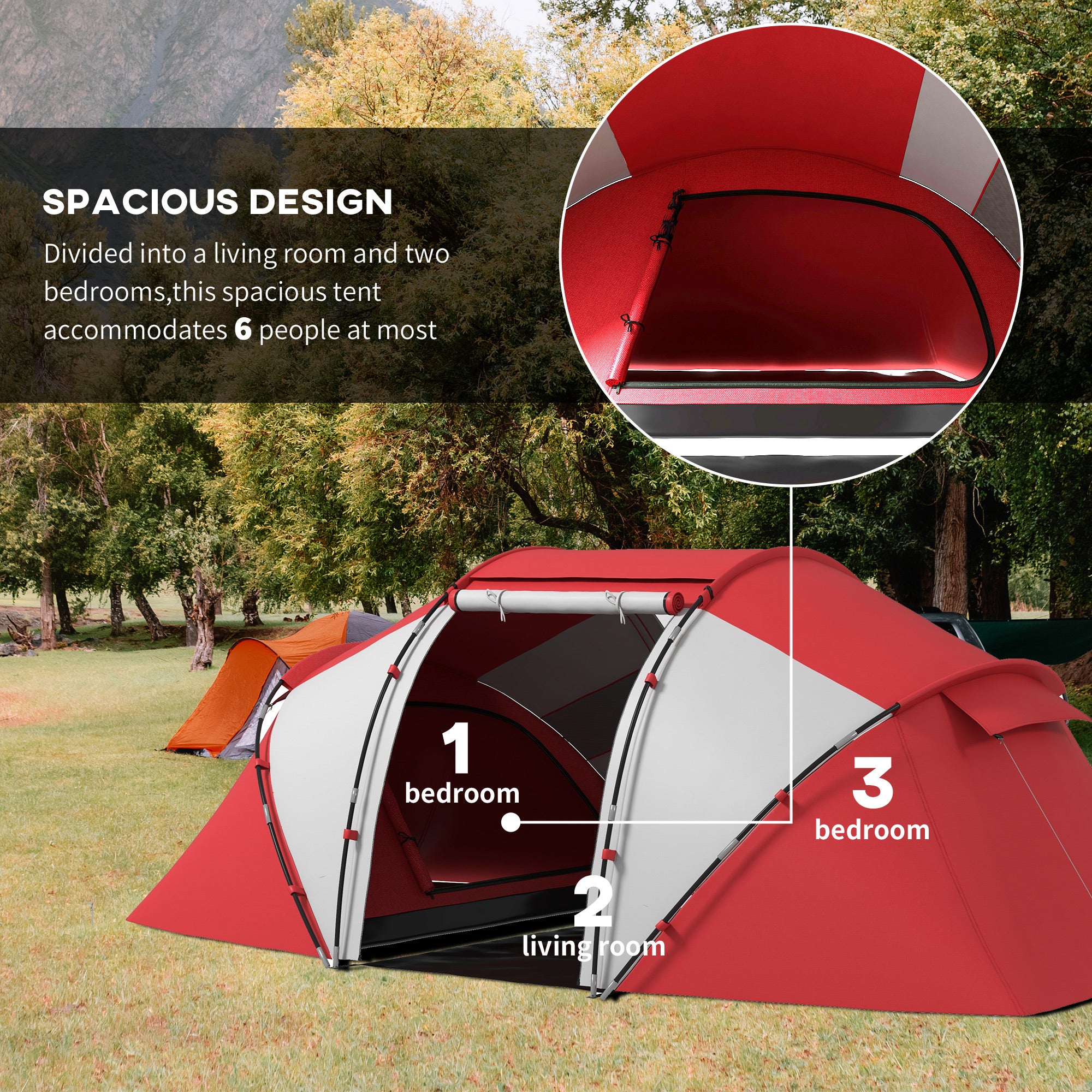 4-6 Man UV Protection Camping Tent - Grey and Red