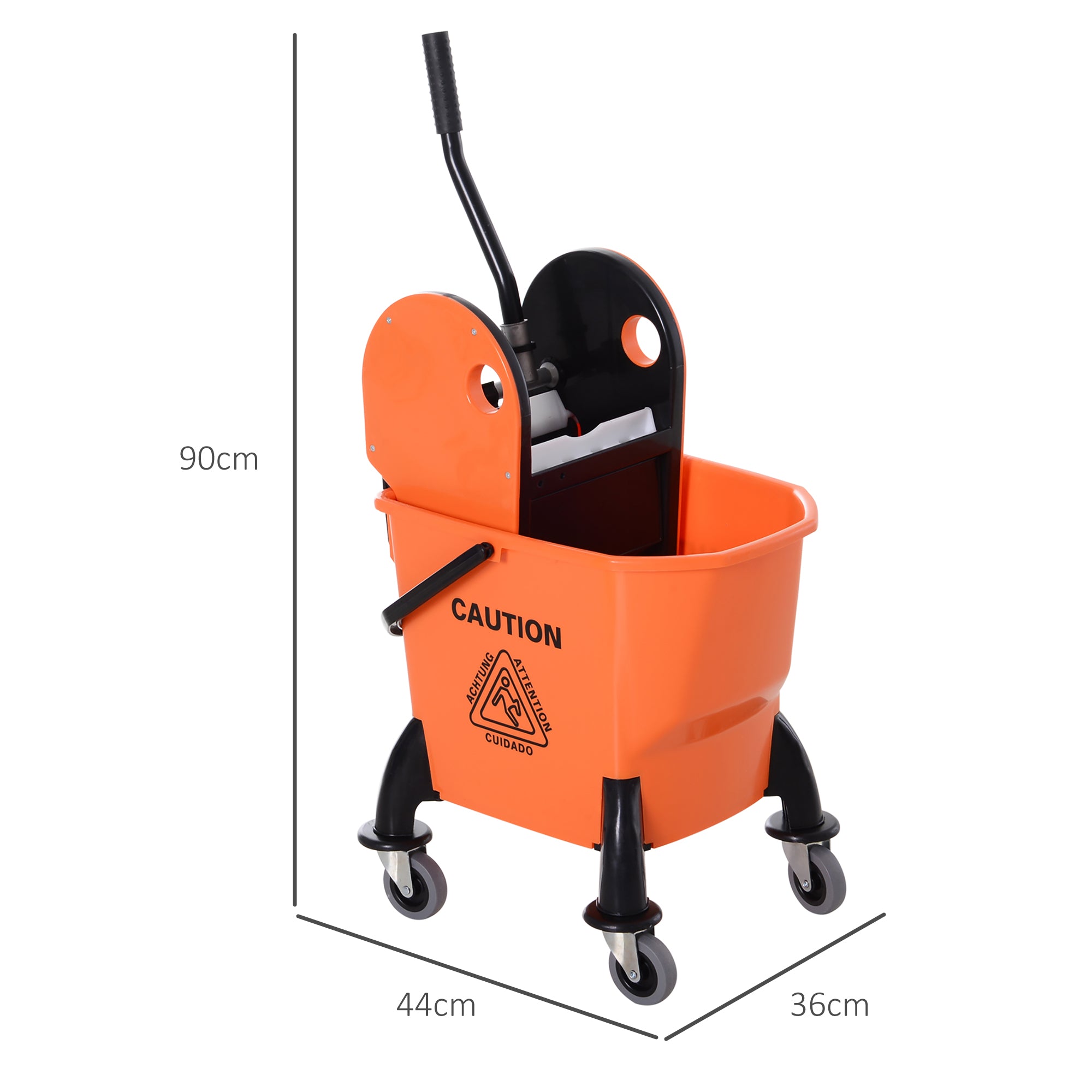 25L Mop Bucket, with Wringer, Wheels and Handle - Orange
