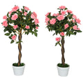 Set of 2 Artificial 90cm Pink Rose Plants in Pot for Indoor Outdoor Decor - Pink