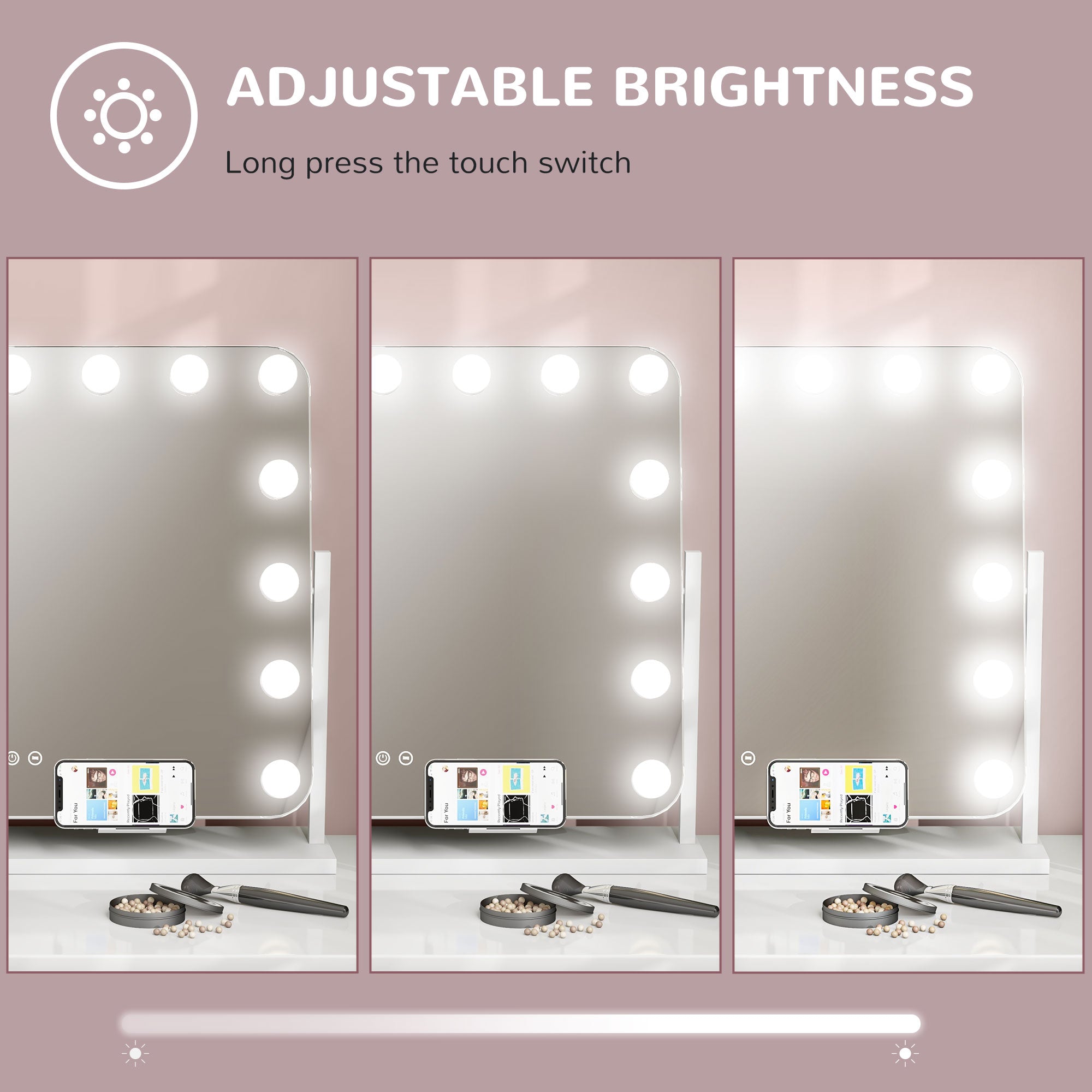 14 LED bulb Tabletop Makeup Mirror, with Adjustable Settings