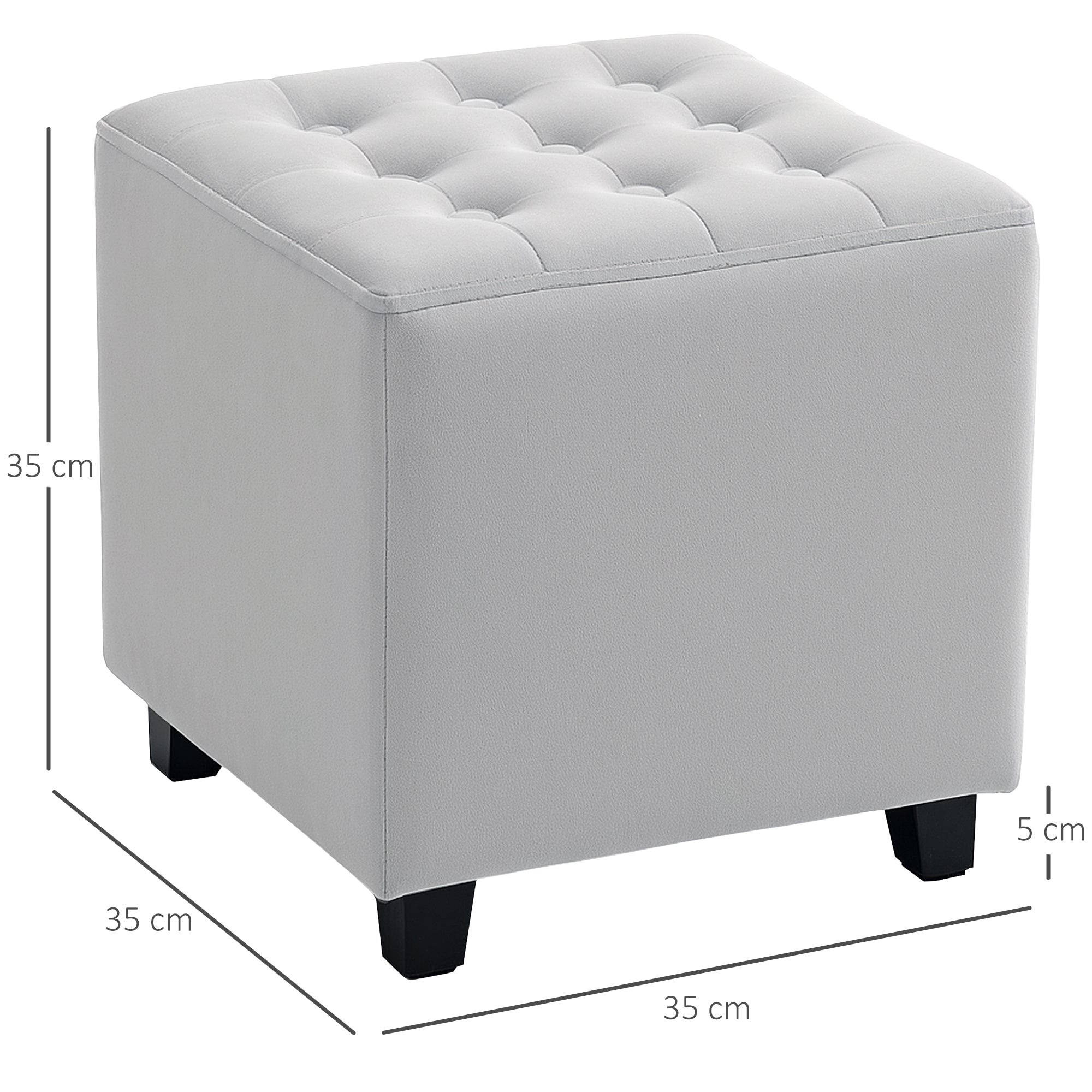 Velvet-Feel Square Ottoman Compact Footstool - Light Grey