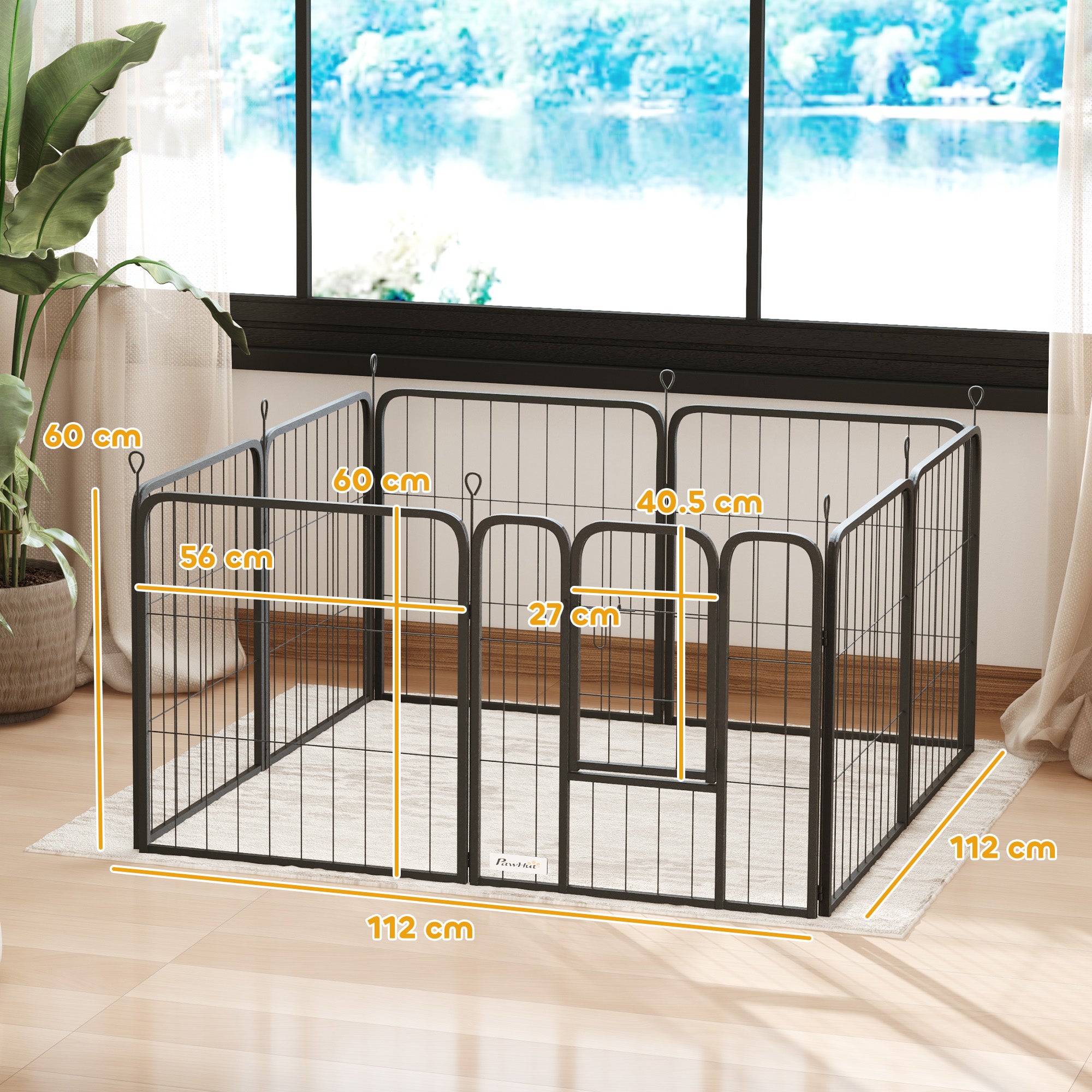 8 Panel Heavy Duty Dog Playpen with Door 60cm High for Small Dogs - Black