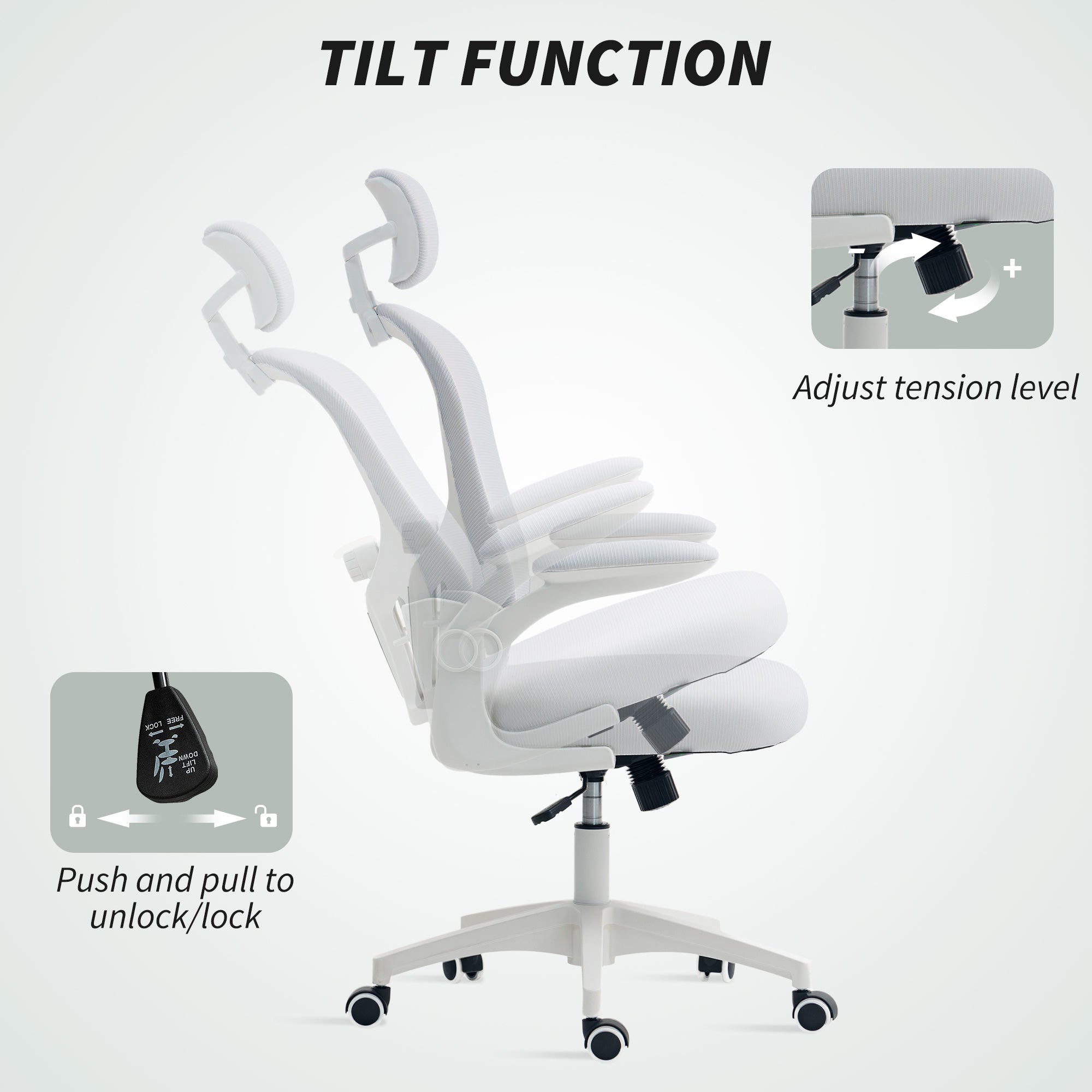 Multi-Adjustable Office Chair, with Lumbar Support, Headrest and Mesh Back - White