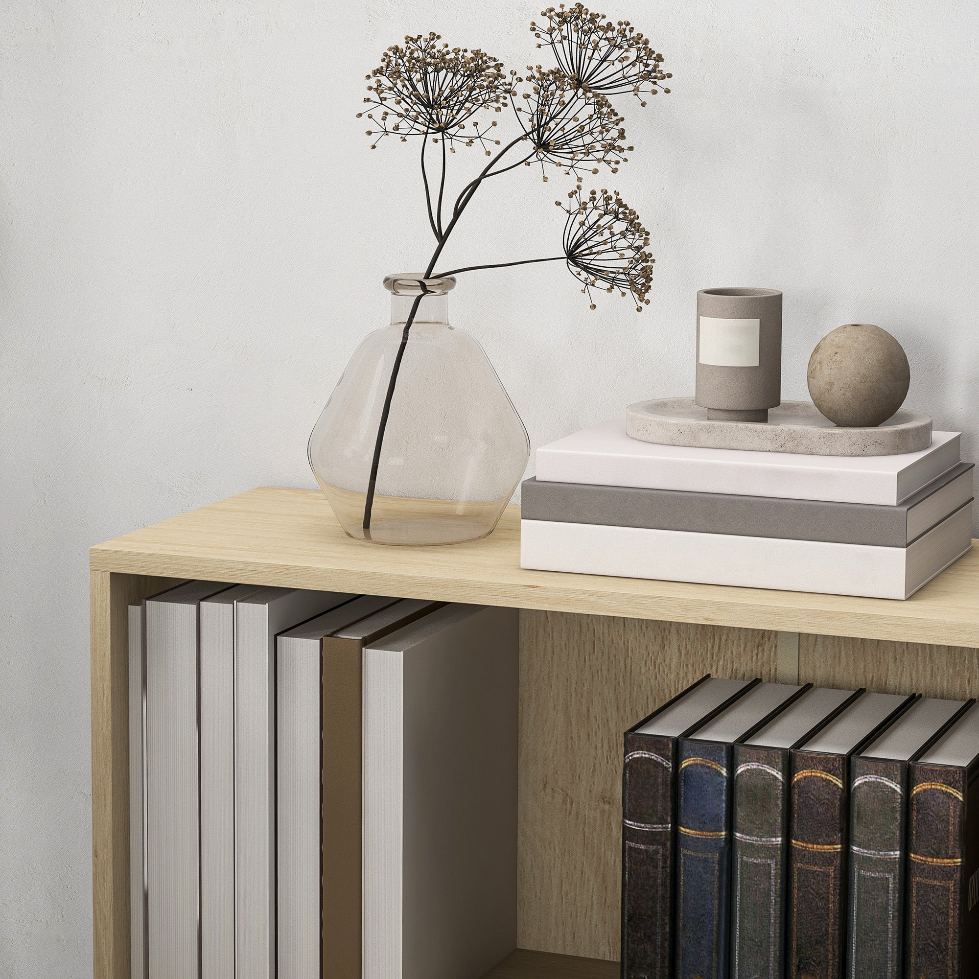 2 Tier Adjustable Bookshelf with 2 Compartments for Home Office, Living Room - Natural