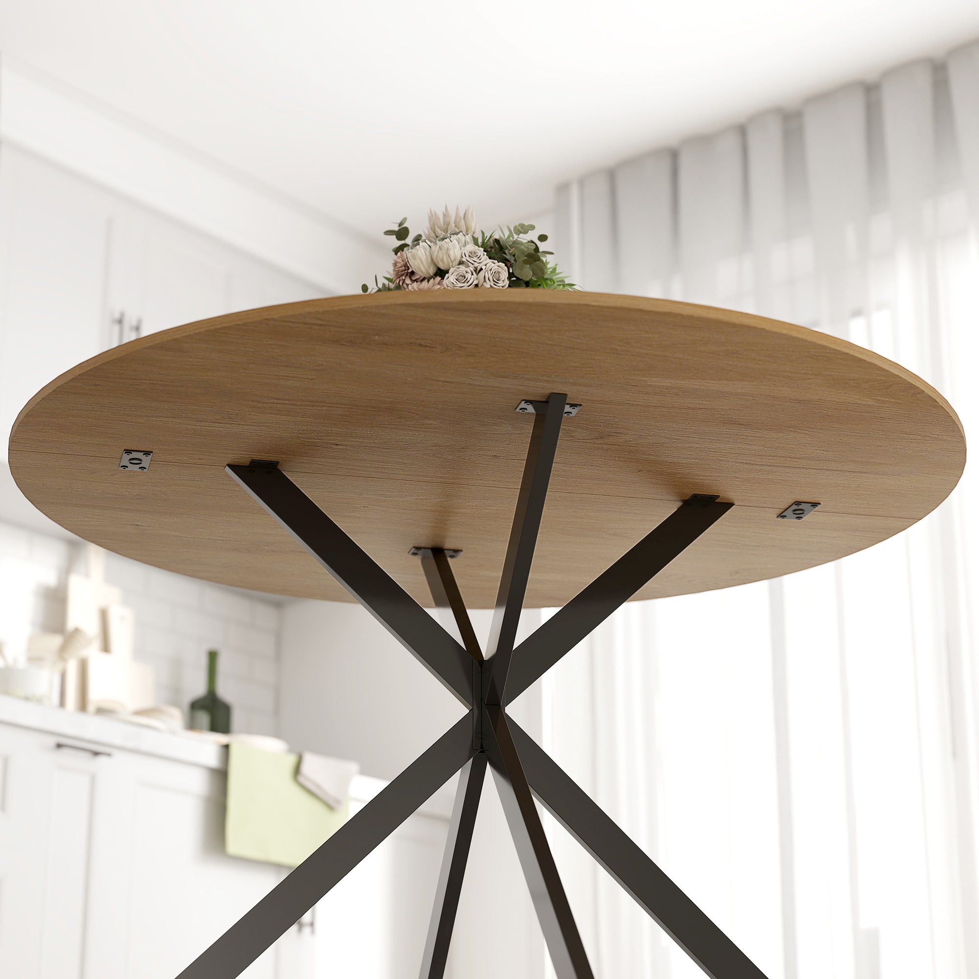 Dining Table for 4, 120 cm Industrial Kitchen Table with Wood Effect Tabletop and Steel Legs, Oak