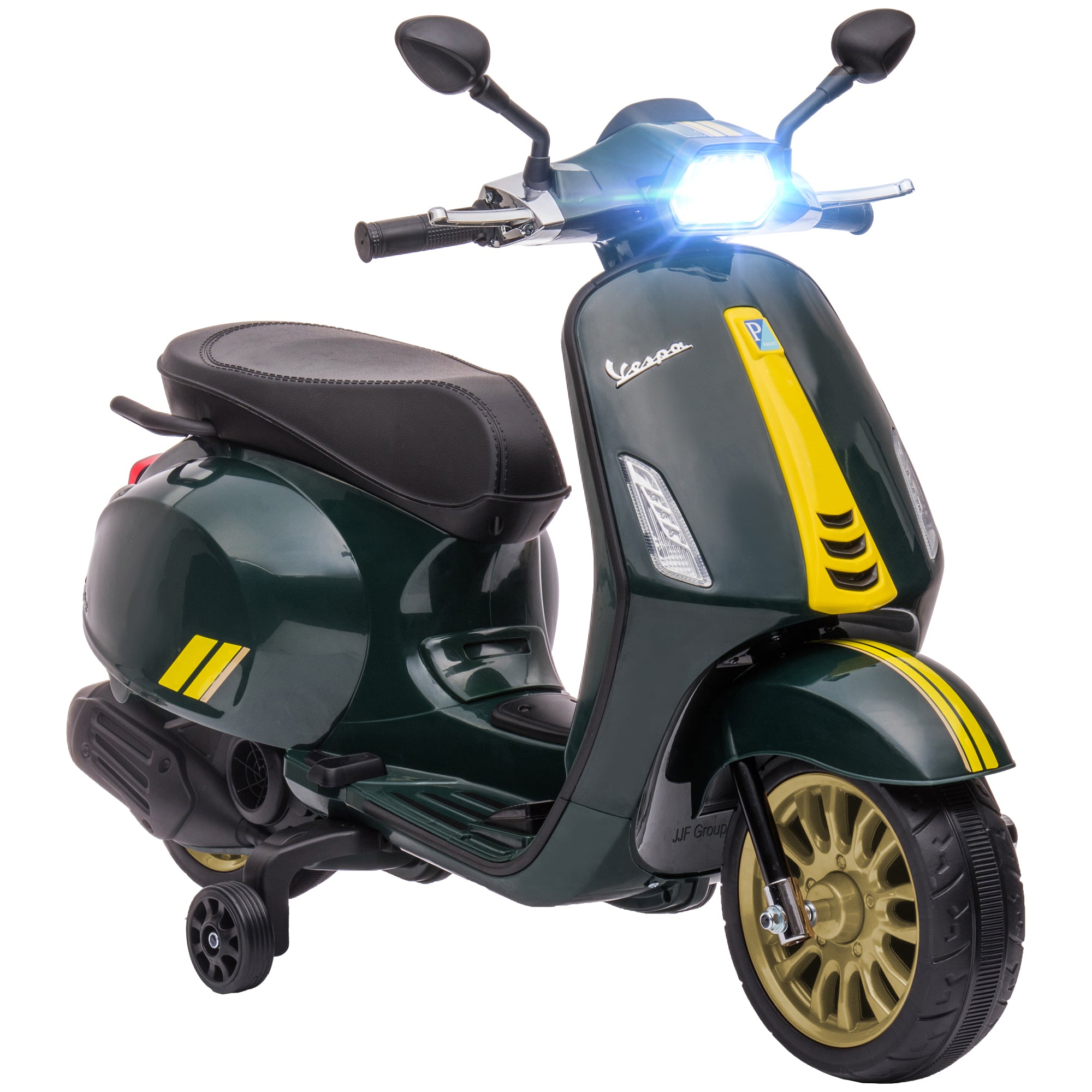 12V Vespa Licensed Kids Electric Motorbike w/ Music, Headlights, FM Radio, for 3-6 Years - Green