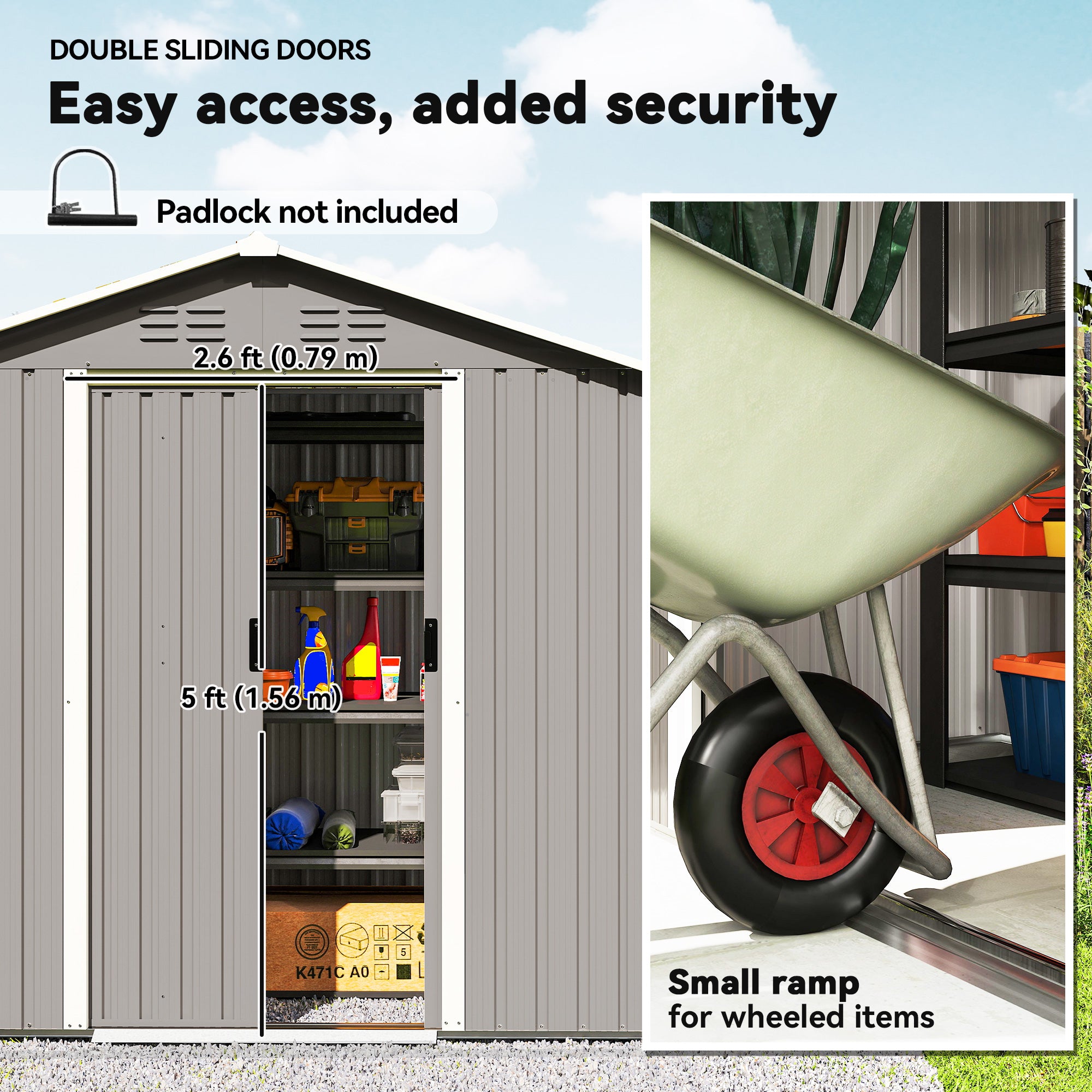 6.5 x 3.5ft Metal Garden Storage Shed - Light Grey