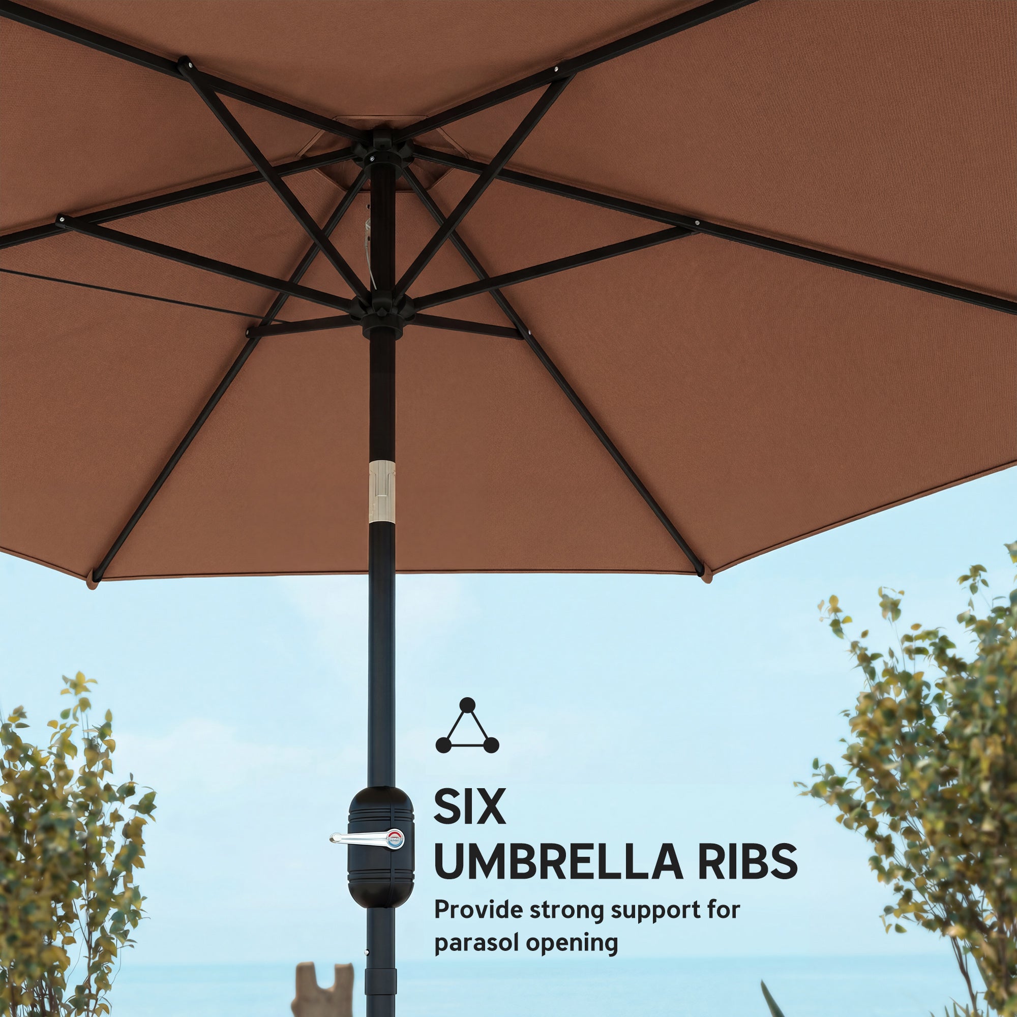 2.6 m Garden Parasol Umbrella with Aluminium Pole, Outdoor Patio Umbrella with Tilt and Crank, Vent, Coffee