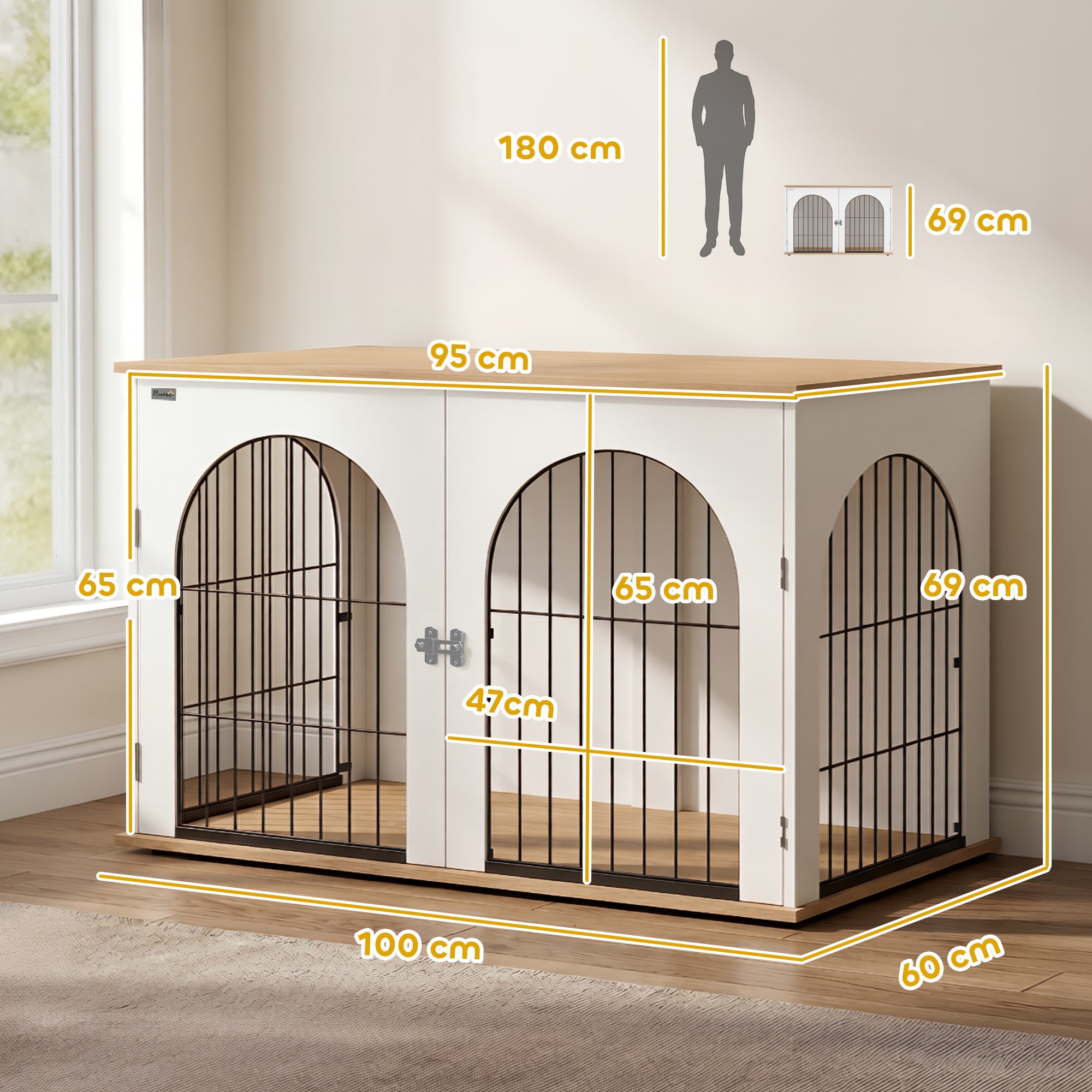 Dog Crate Furniture, Indoor Dog Cage with Double Doors for Large Breeds, Pet Kennel End Side Table
