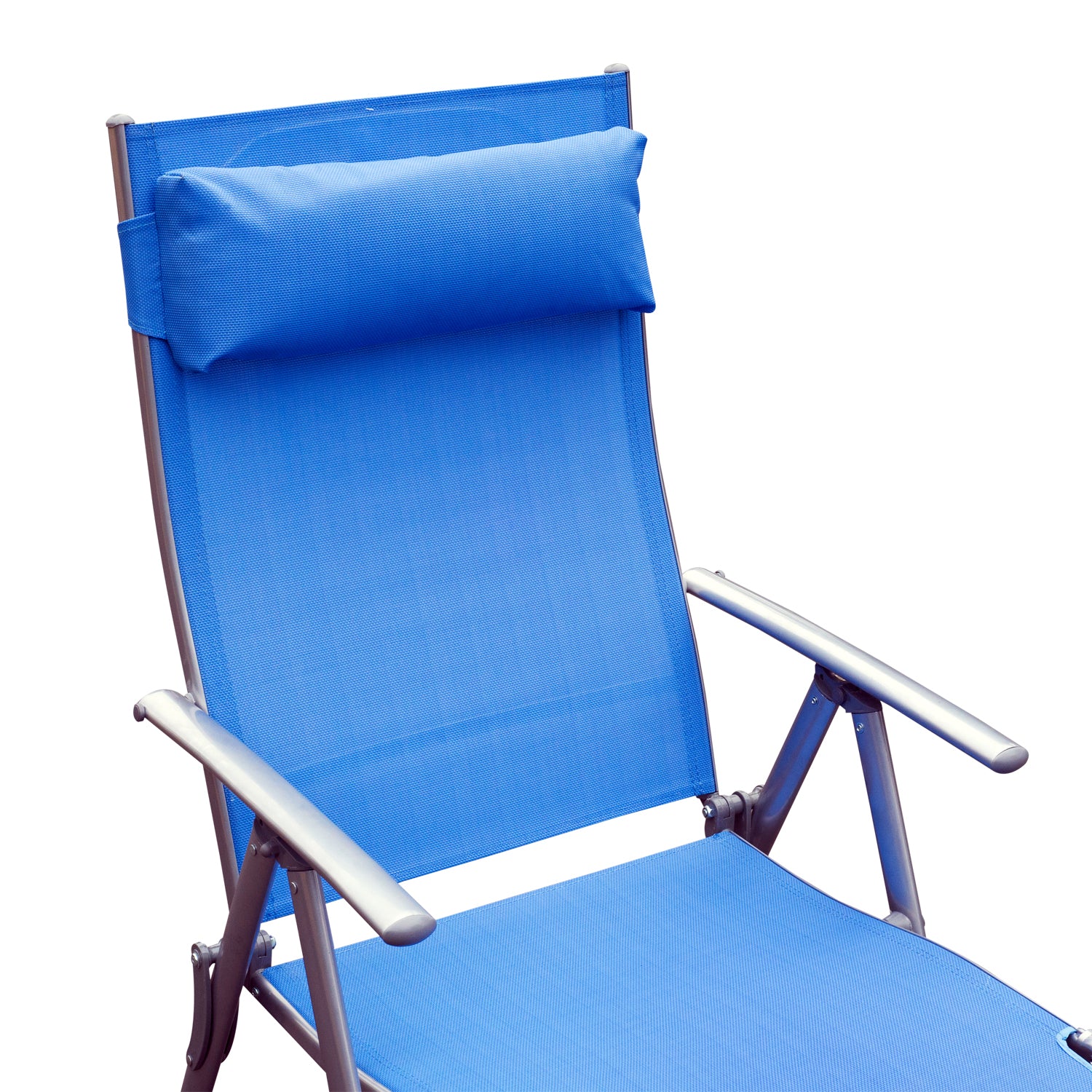 Sun Lounger Steel Frame Outdoor Folding Chaise Texteline Lounge Chair Recliner with Headrest & 7 Levels Adjustable Backrest, Blue