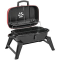 Charcoal Barbecue Grill Folding Portable BBQ Grill for Camping with 1232 cm² Cooking Area, Adjustable Vent, Thermometer, Handles for Picnic, 59 x 37 x 36 cm, Red