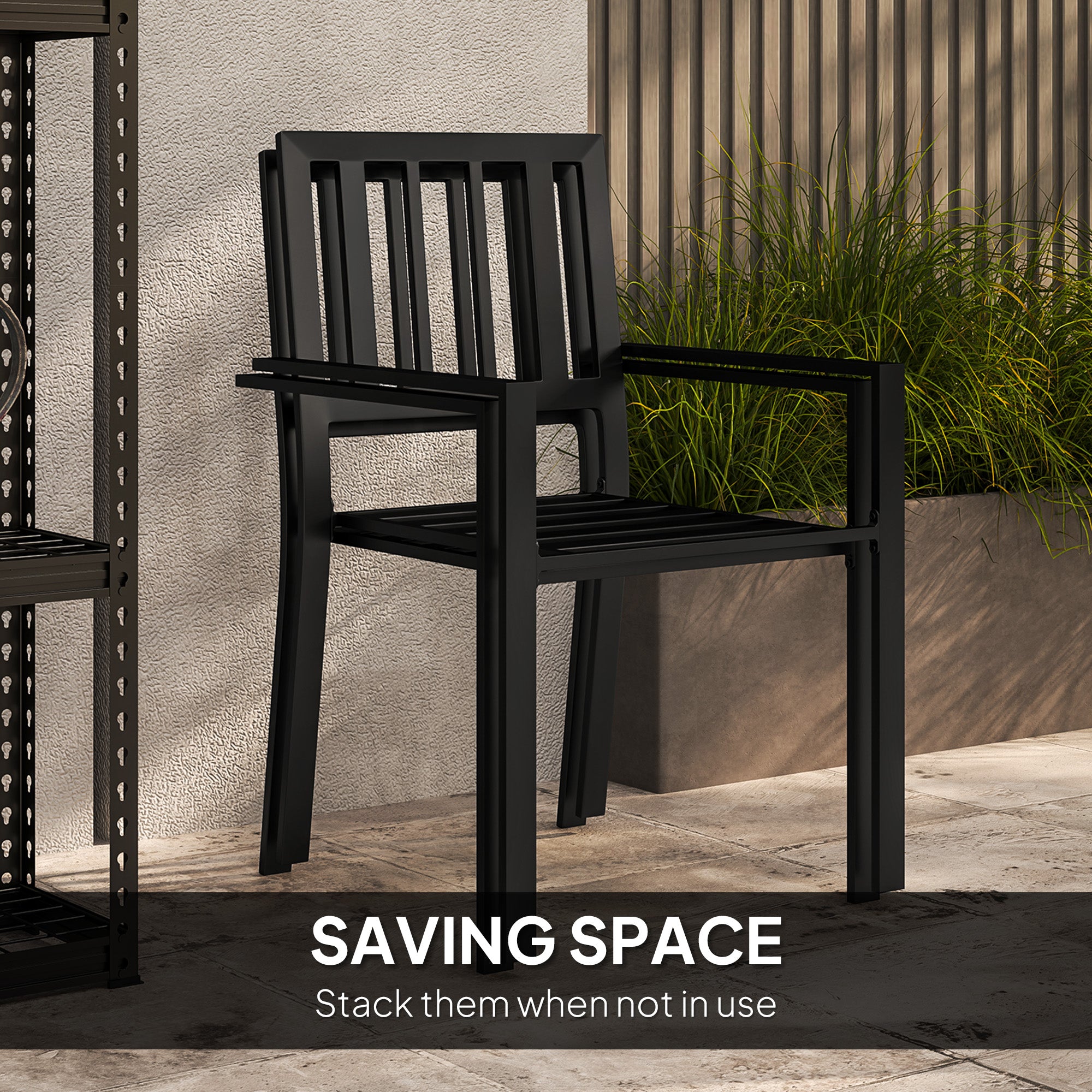 3 Piece Patio Bistro Set with Plastic Top and Stackable Chairs Grey