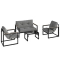 4-Piece Garden Furniture Set with Loveseat, Armchairs & Glass Coffee Table - Dark Grey