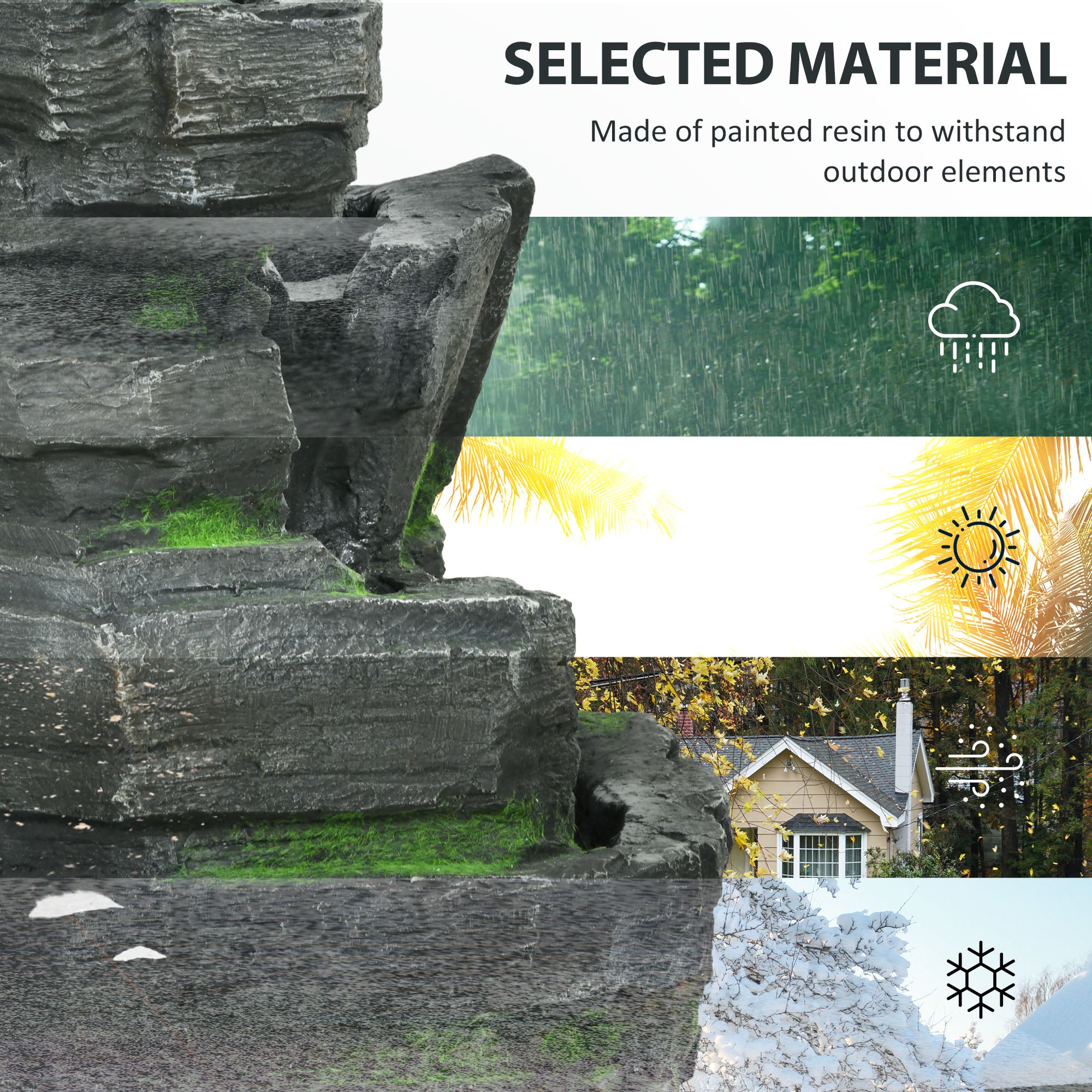 Garden Solar-Powered Water Feature with LED Lights - Dark Grey