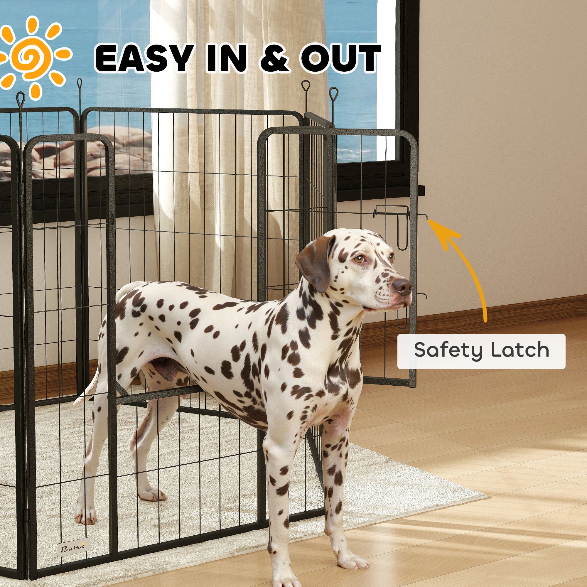 6 Panels Dog Playpen, Portable Detachable Puppy Pen with Door, for Large Dogs, 100cm High, Black