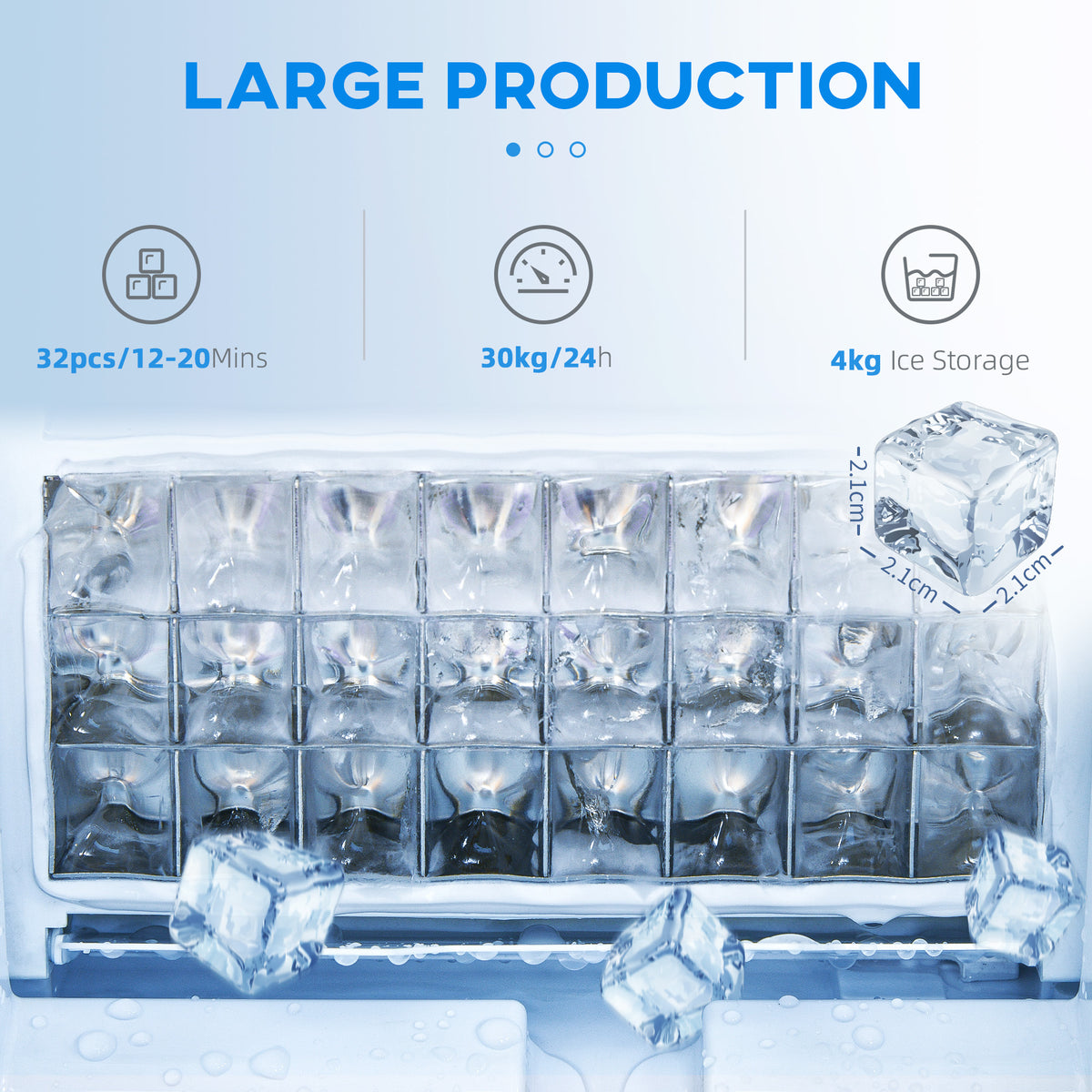 Commercial Ice Maker Machine 30kg/24h with Digital Control, Self-Cleaning & Ice Scoop, 4kg Storage - Silver Black