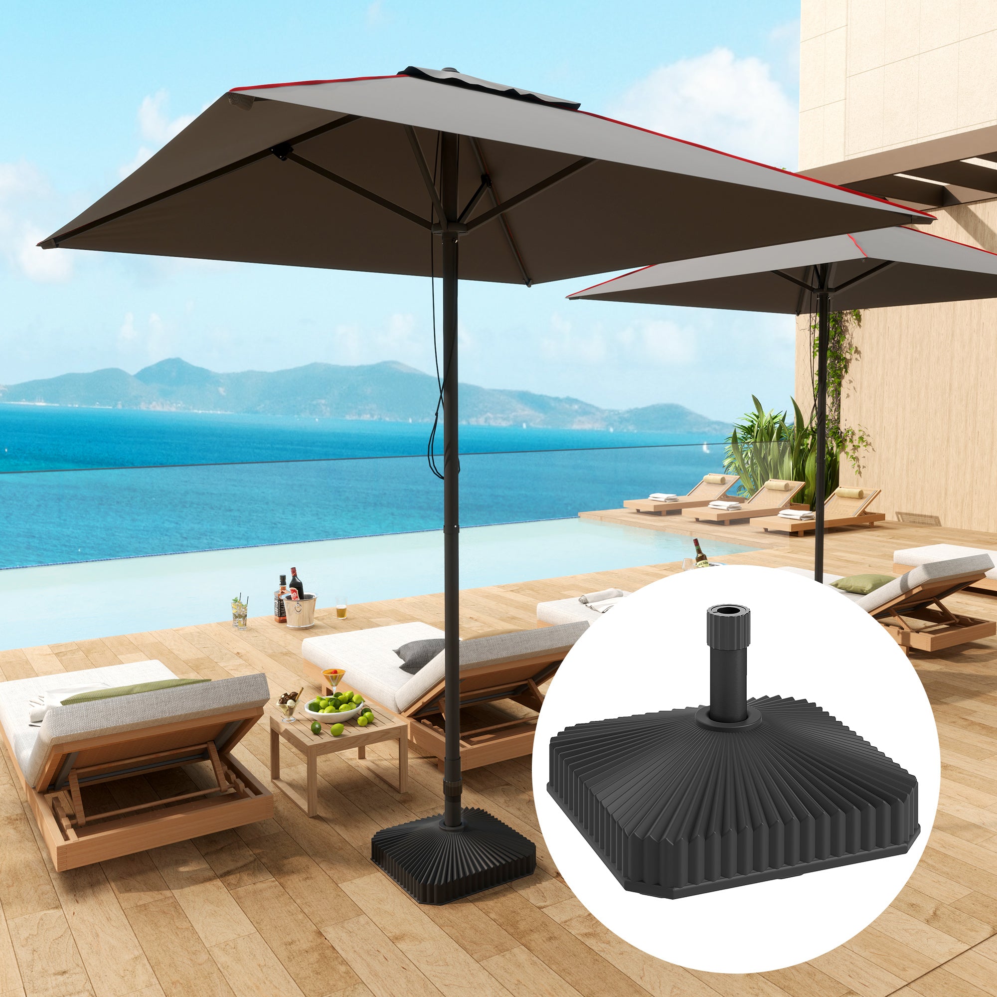 Patio Umbrella Stand, Heavy Duty Outdoor Parasol Base, Sand/Water Filled, Black