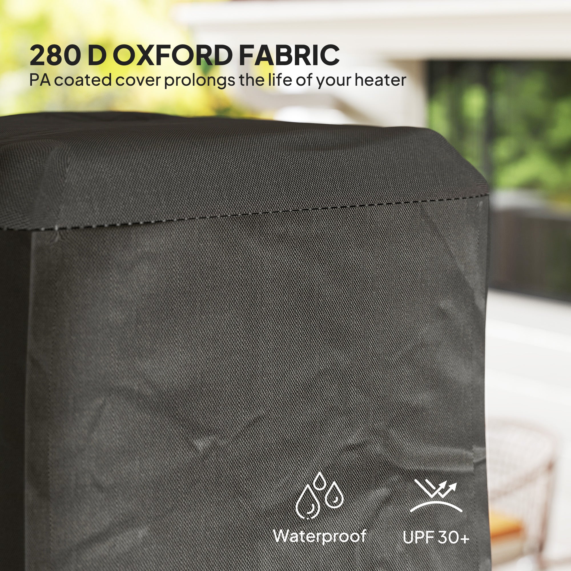 Heavy Duty Gas Pyramid Patio Heater Cover, Full Length Outdoor Heater Cover Protector, UPF 30+ Oxford Fabric with Zipper, Black