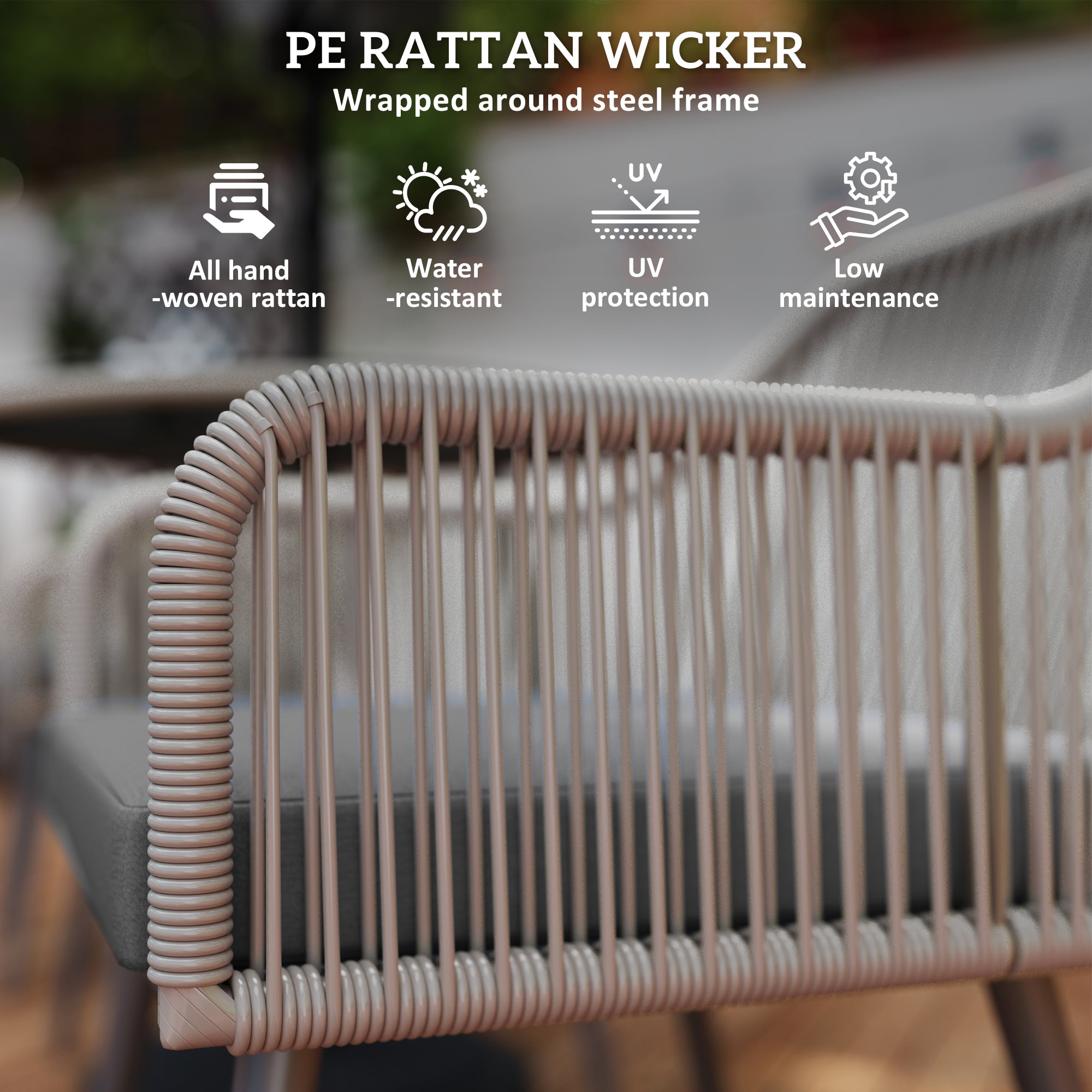 4 Seater Rattan Garden Dining Set with Cushions and Parasol Hole, Round Glass Top Table - Light Brown