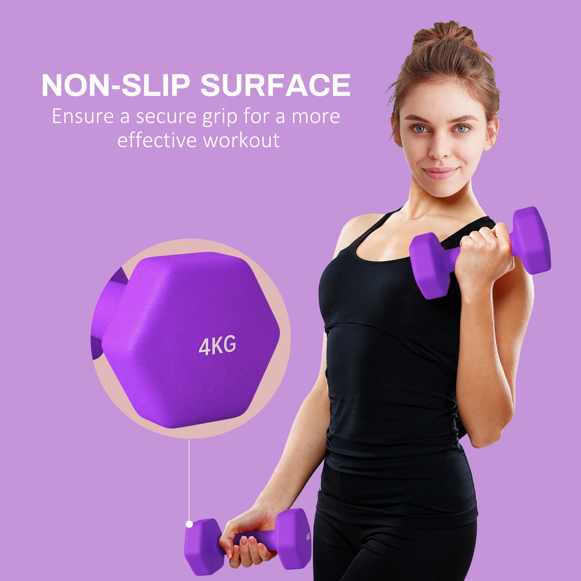 2 x 4kg Hexagonal Dumbbells Weights Set with Non-Slip Grip for Home Gym Workout, Purple