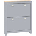2 Drawer Shoe Cabinet Modern Narrow Shoe Cupboard Hallway Wooden Storage Organiser with Flip Doors Adjustable Shelf for 6-12 Pairs, Grey
