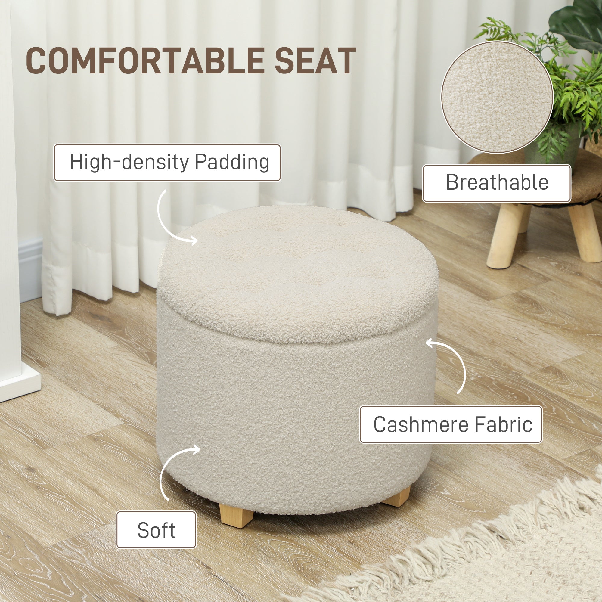 31.8L Teddy Fleece Storage Ottoman - Cream White