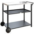 Outdoor Grill Cart with Stainless Steel Tabletop for Kitchen Prep, Two-Tier Pizza Oven Stand on Wheels, Black