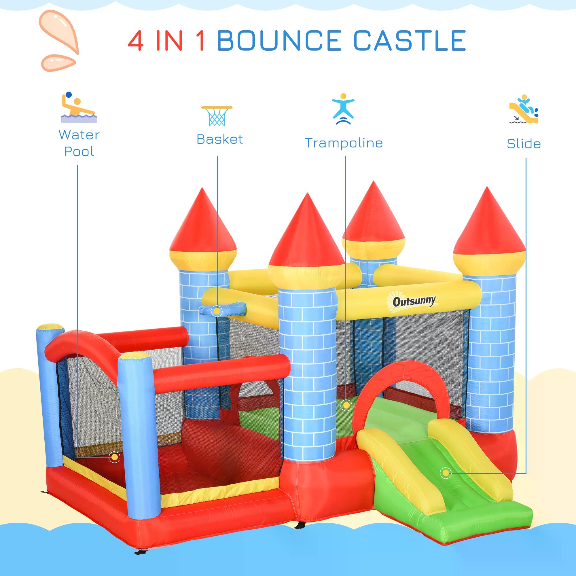 Kids Bounce Castle Inflatable Trampoline Slide Pool Basket for Kids Age 3-10, 3 x 2.75 x 2.1m