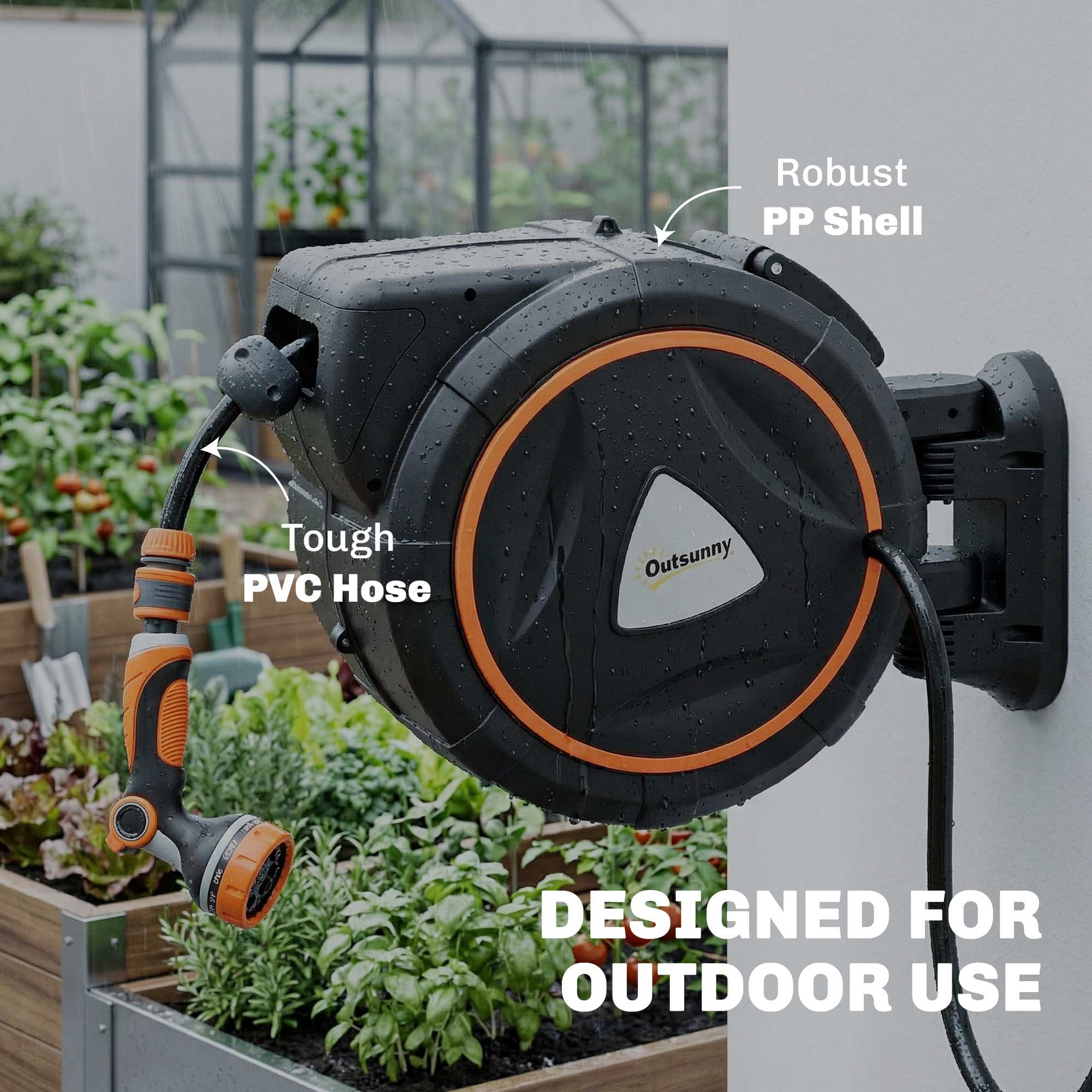 23+2m Retractable Hose Reel Wall Mounted with Auto Retraction, Self-Locking, Slow Return System, 12-Pattern Nozzles