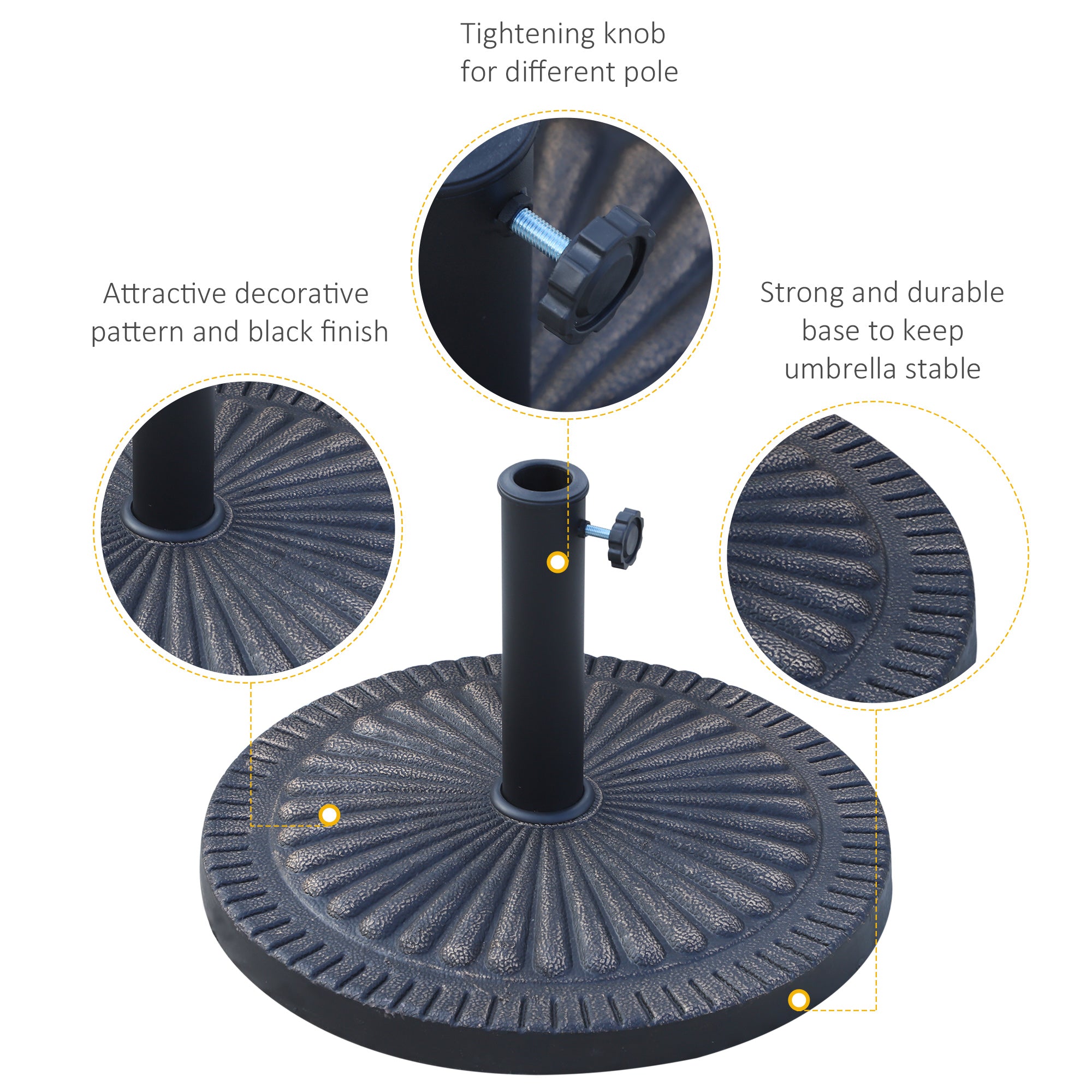 14kg Garden Parasol Base, Round Resin Sun Umbrella Base, Outdoor Umbrella Stand for 38mm or 48mm Outdoor Umbrella Poles, Bronze Tone