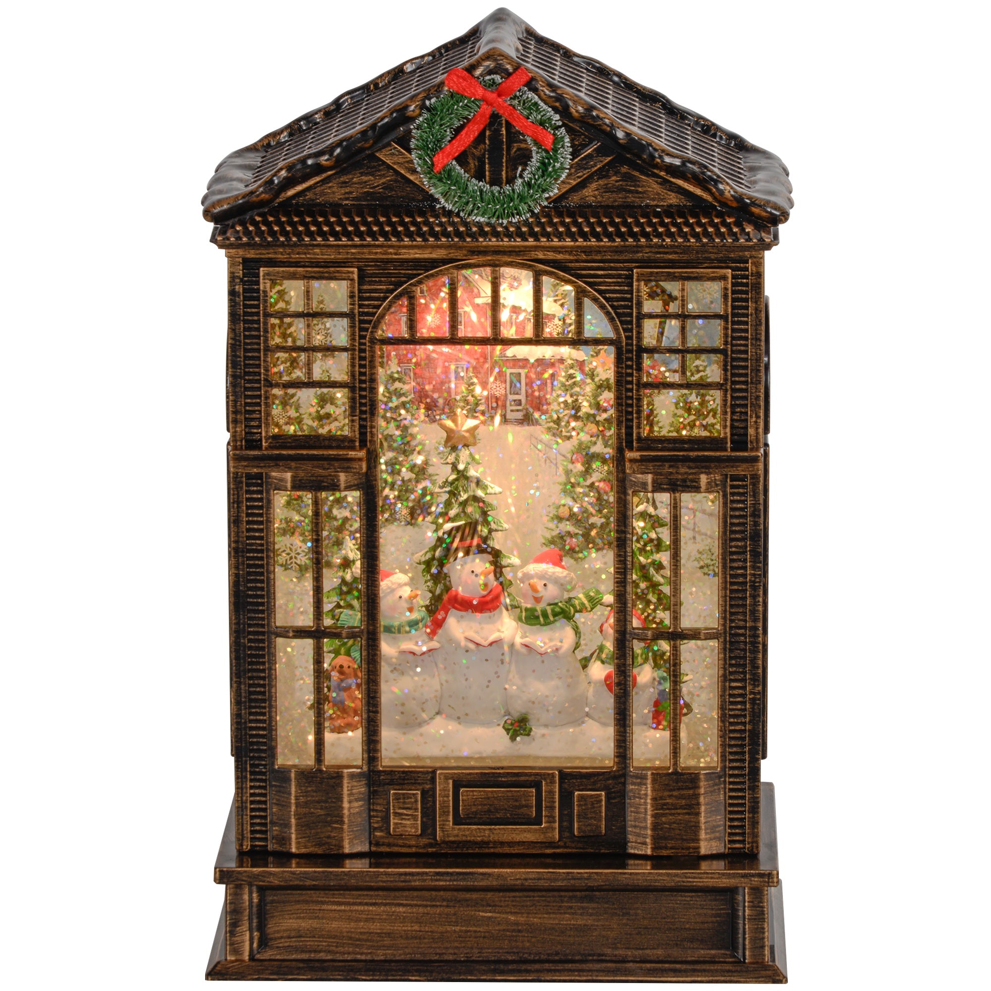 Christmas Musical Snow Globe Lantern with Lights and Swirling Glitter - Bronze Tone