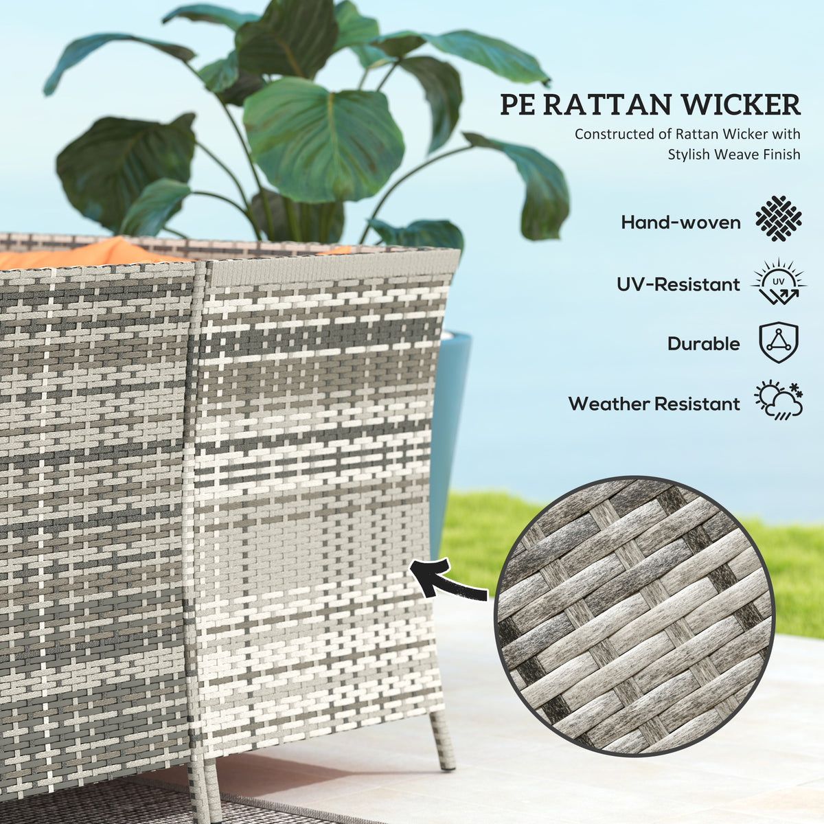 7-Seater Patio Wicker Rattan Sofa Set with Glass Table & Cushions - Orange