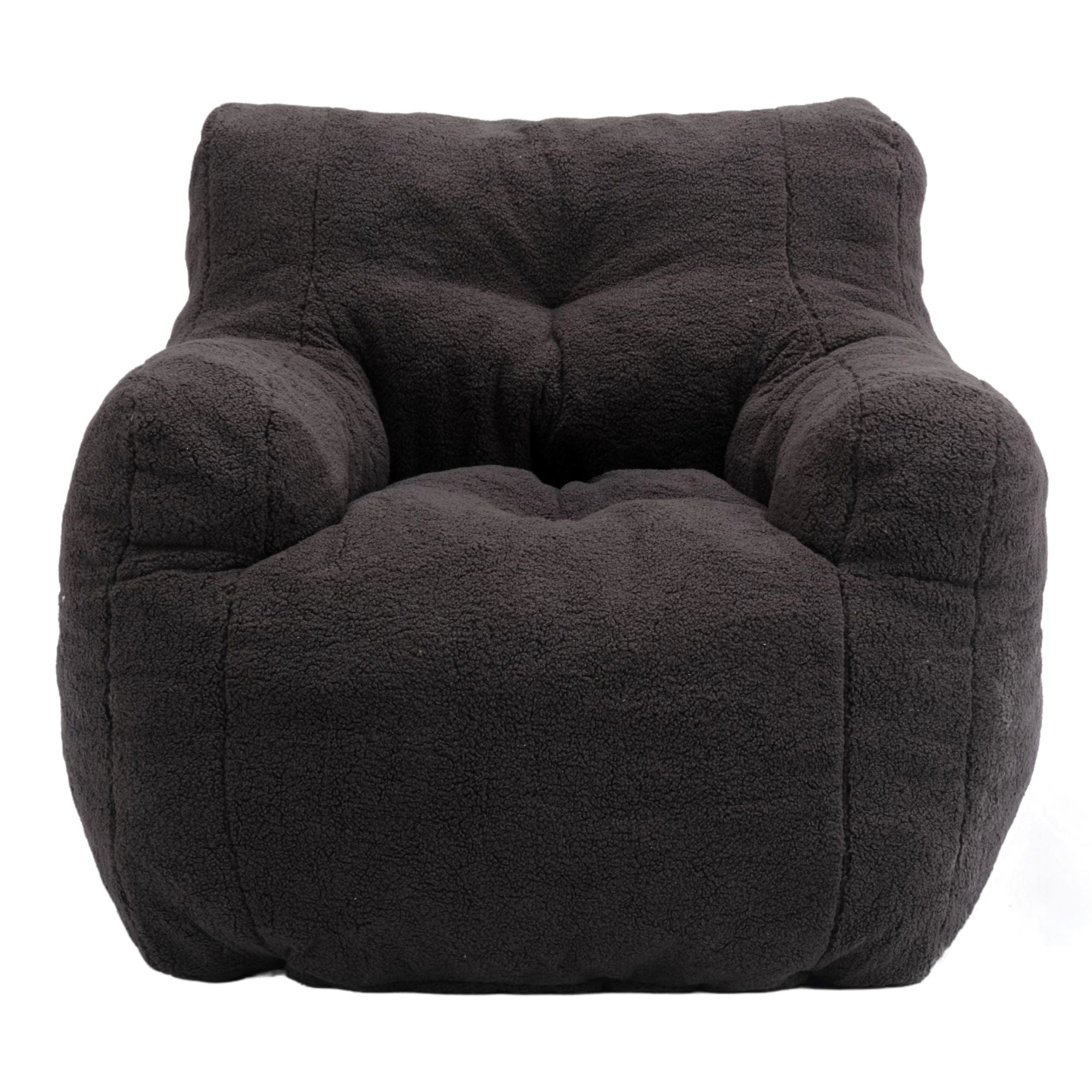 Soft Tufted Foam Bean Bag Armchair with Teddy Fabric, Recliner Sofa with Ergonomic Backrest, 100L x 94W x 70H cm, Dark Gray
