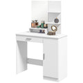 Modern White Dressing Table with Large Mirror and Storage - White