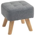Modern Tufted Fabric Footstool with Rubber Wood Legs, Padded Seat - Grey