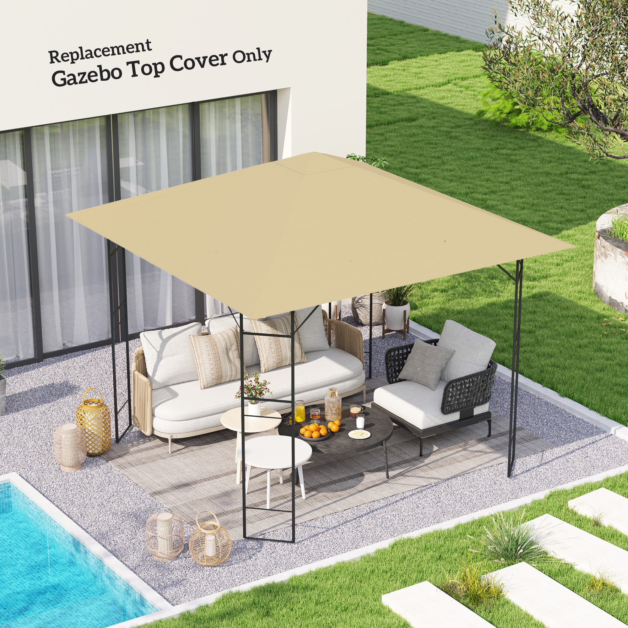 3 Piece Gazebo Canopy Replacement Cover - Water Resistant Beige