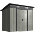 7 x 4ft Outdoor Storage Shed with Foundation Kit, Lean to Metal Garden Shed for Log, Rubbish Bin, Tool, Bike, Light Grey