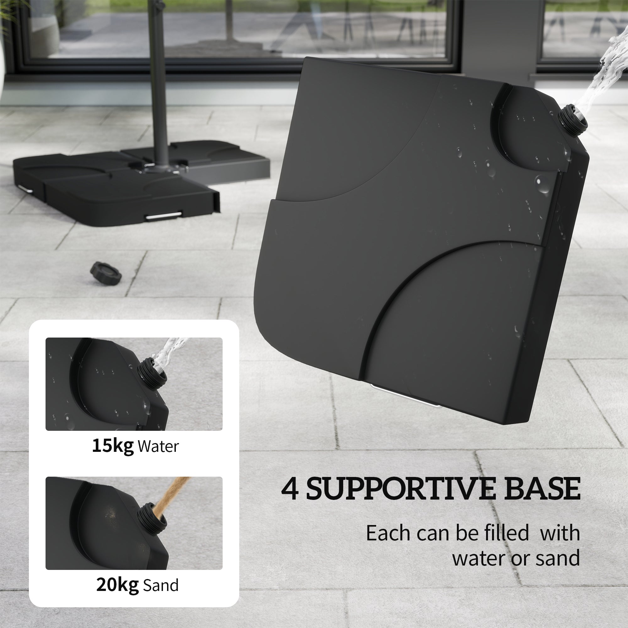 3m Overhanging Parasol, with Base, Weights and Cover - Black