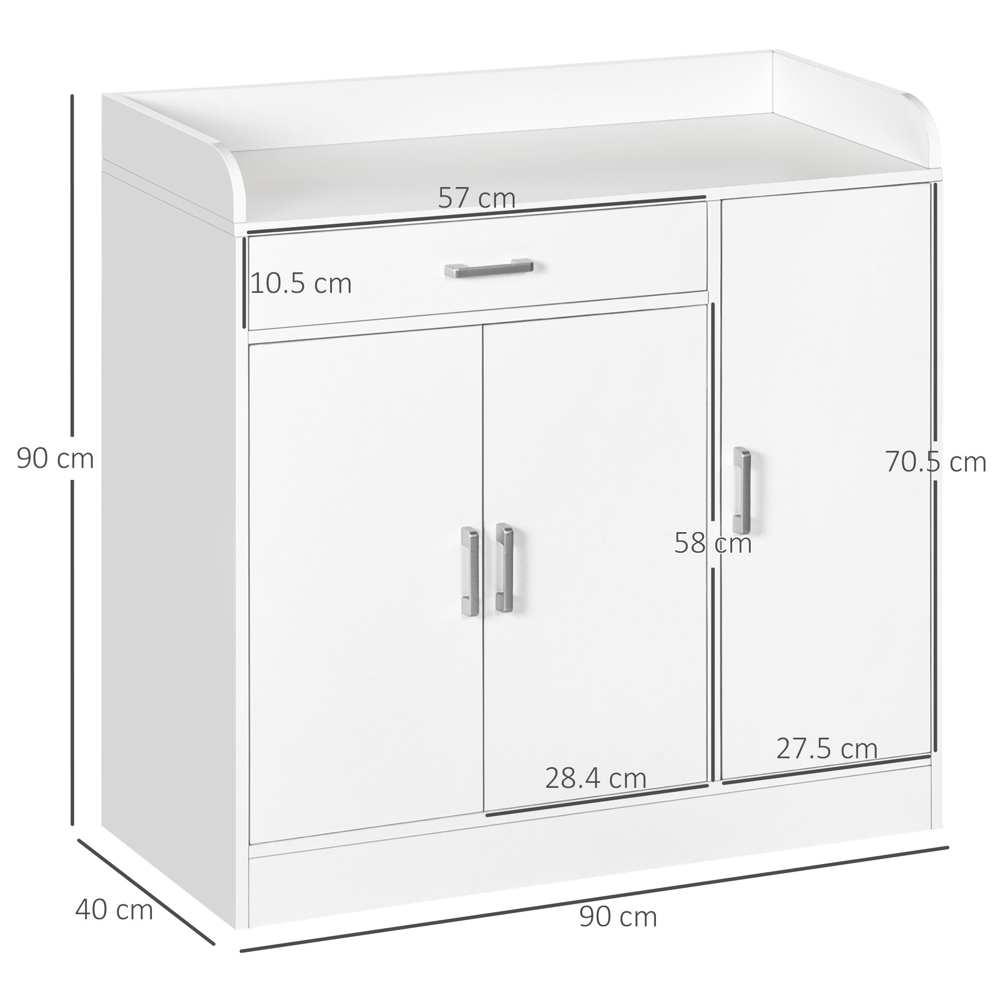 Modern Sideboard with Storage Cabinet, Floor Cupboard with Drawer for Living Room, Bedroom, Hallway, White