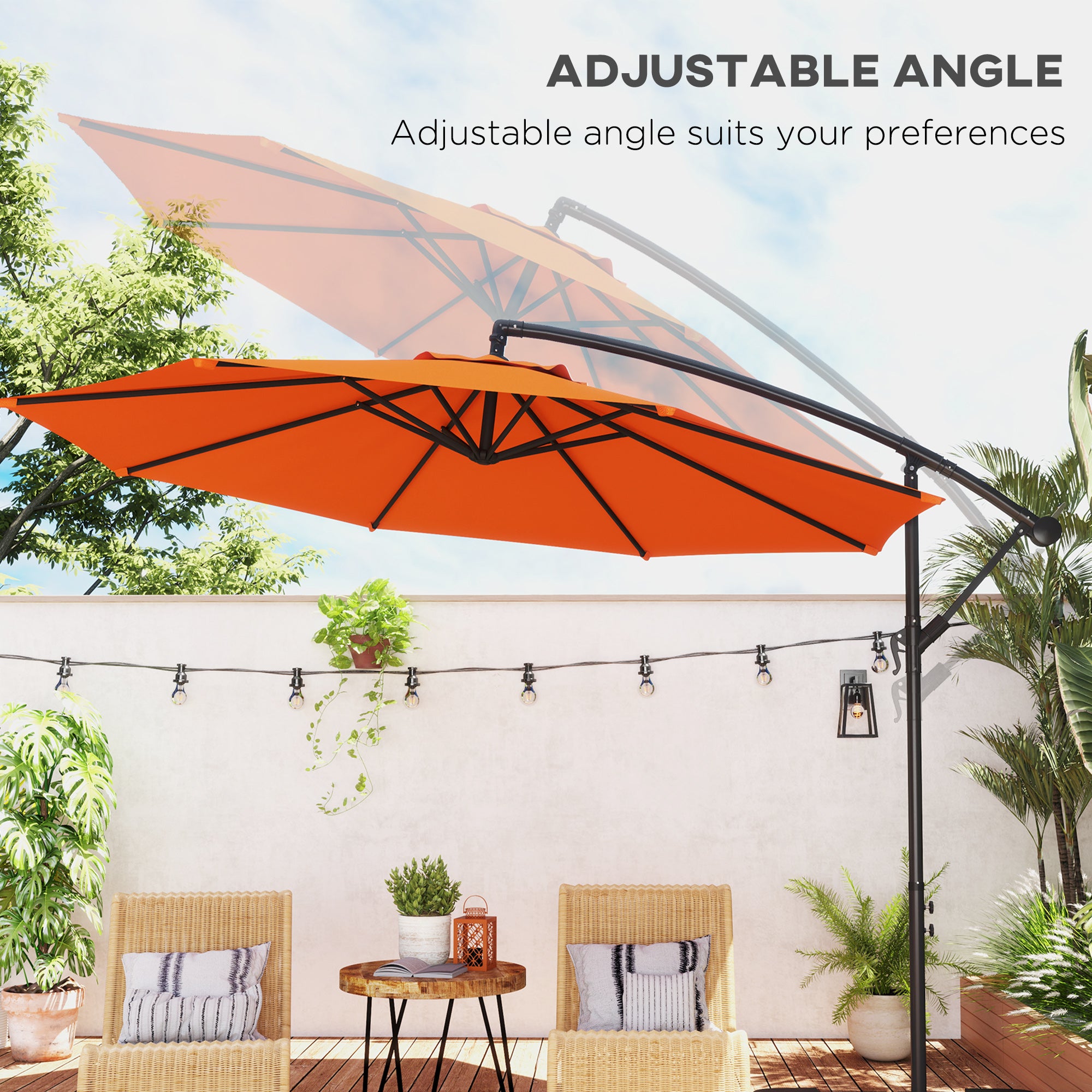 3 Metre Overhanging Garden Parasol with Base - Durable Orange