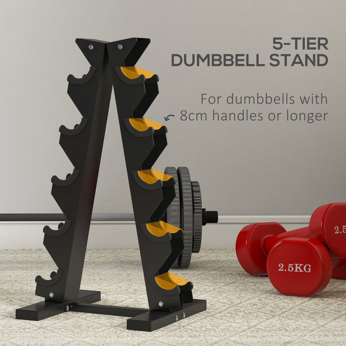 5-Tier Dumbbell Rack with 6 Hexagonal Rubber Dumbbells (2x4kg, 2x5kg, 2x6kg), Dumbbell Storage Stand Holder with Weights Sets for Home Gym Fitness, Black