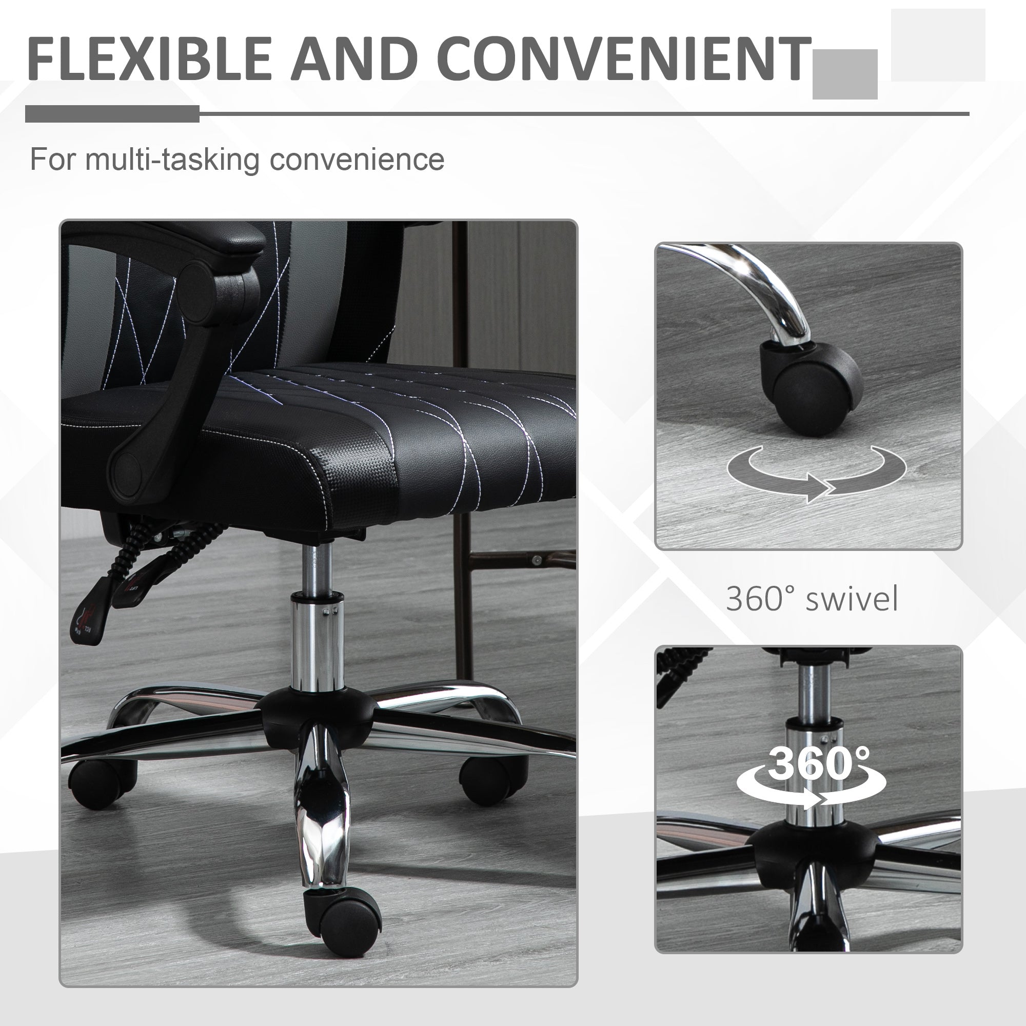 Office Chair Ergonomic Desk Chair with Rotate Headrest, Lumbar Support & Adjustable Height, 360° Swivel Computer Chair