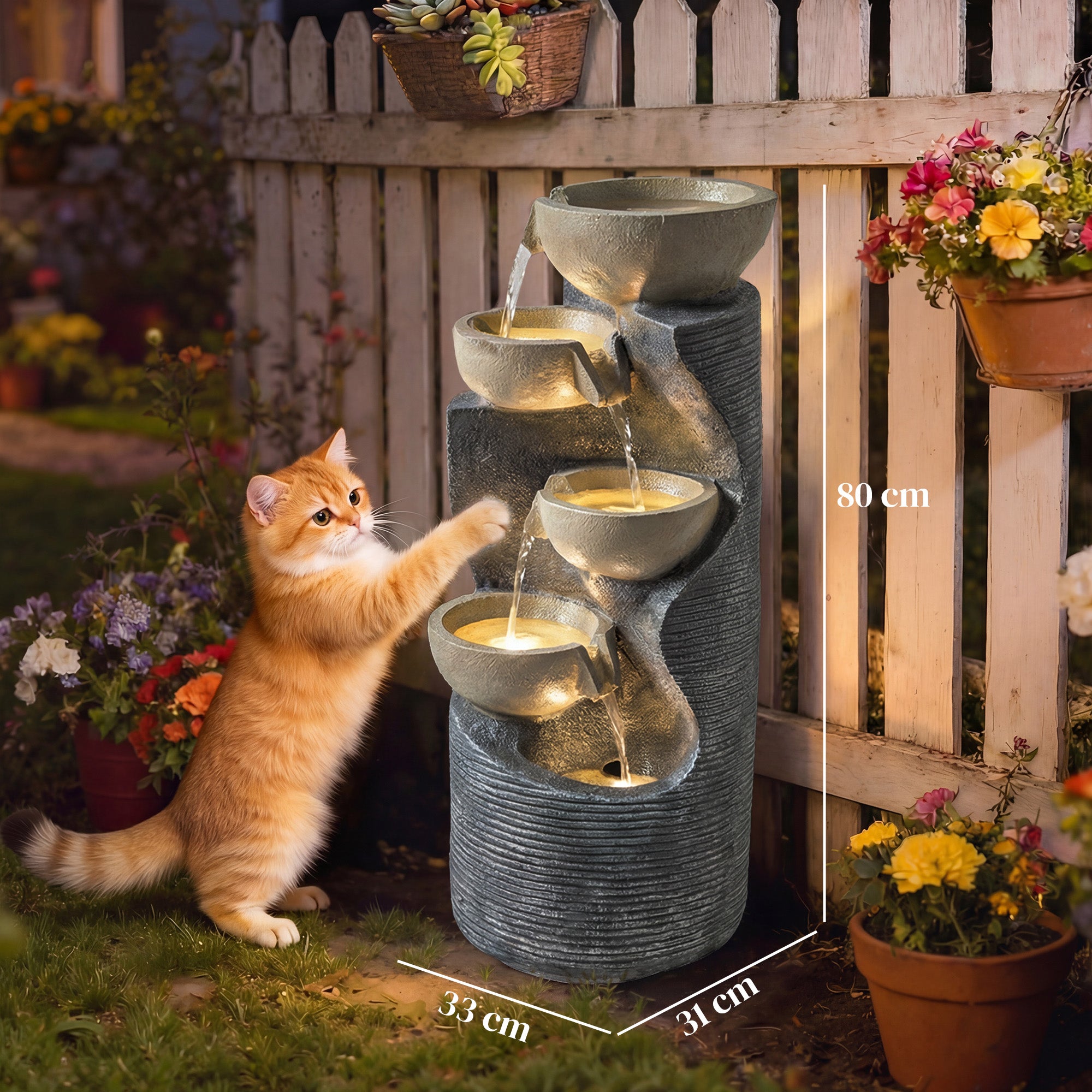 Garden Water Feature, Outdoor Water Fountain with LED Lights and Pump, 5 Tier Cascading Waterfall Fountain for Indoor